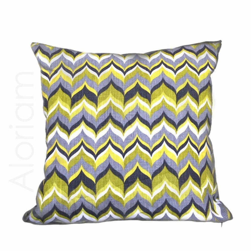 Kravet Jonathan Adler Wabash Laurel Chevron Stripe Gray White Yellow Linen Pillow Cover - Stylish Home Decor for Living Room, Bedroom & Sofa