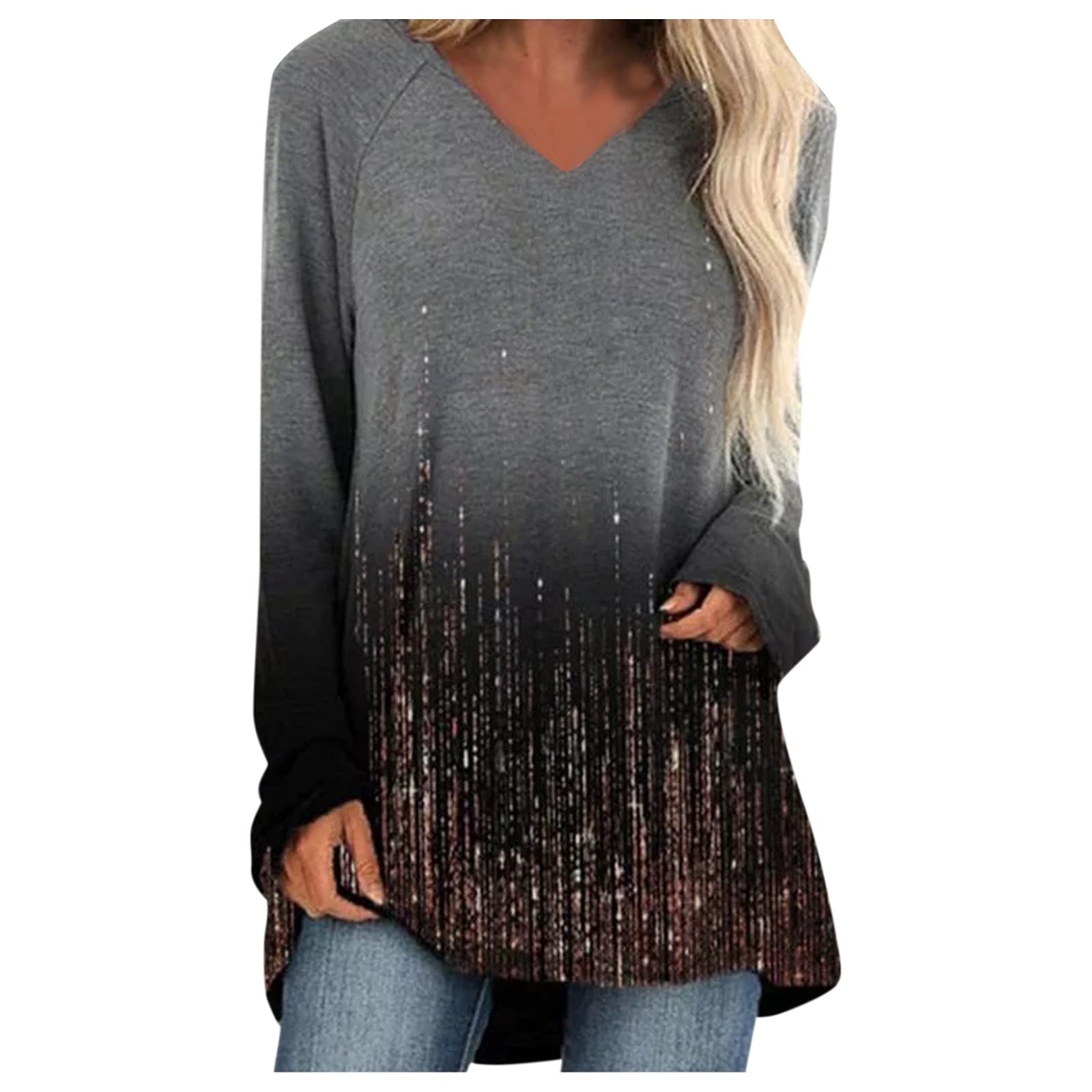 CHARMAP Women's Long Sleeve V-Neck Tunic Tops for Leggings - Casual Loose Fit Shirts for Everyday Wear, Work & Lounge