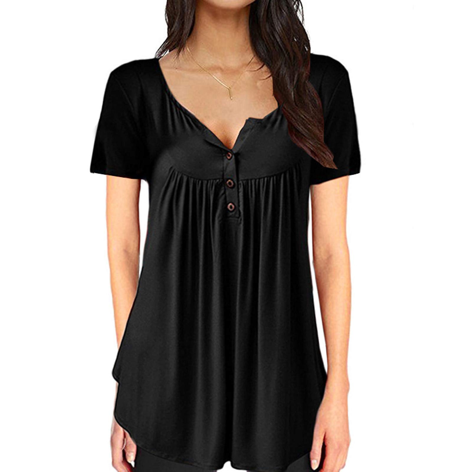 Women's Summer Casual Short Sleeve Tunic Top - Ruffle Button Down Loose Blouse Shirt for Women | Perfect for Beach, Vacation & Everyday Wear