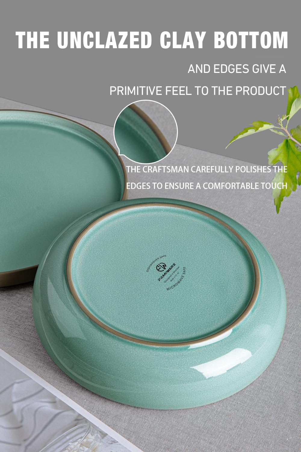 Famiware 4-Piece Nature Pasta Bowl Set - 8.5 Inch Ceramic Salad Bowls for Serving, Kitchen & Dining | Microwave & Dishwasher Safe | Perfect for Pasta, Salad, Soup & Desserts | Verdure Collection