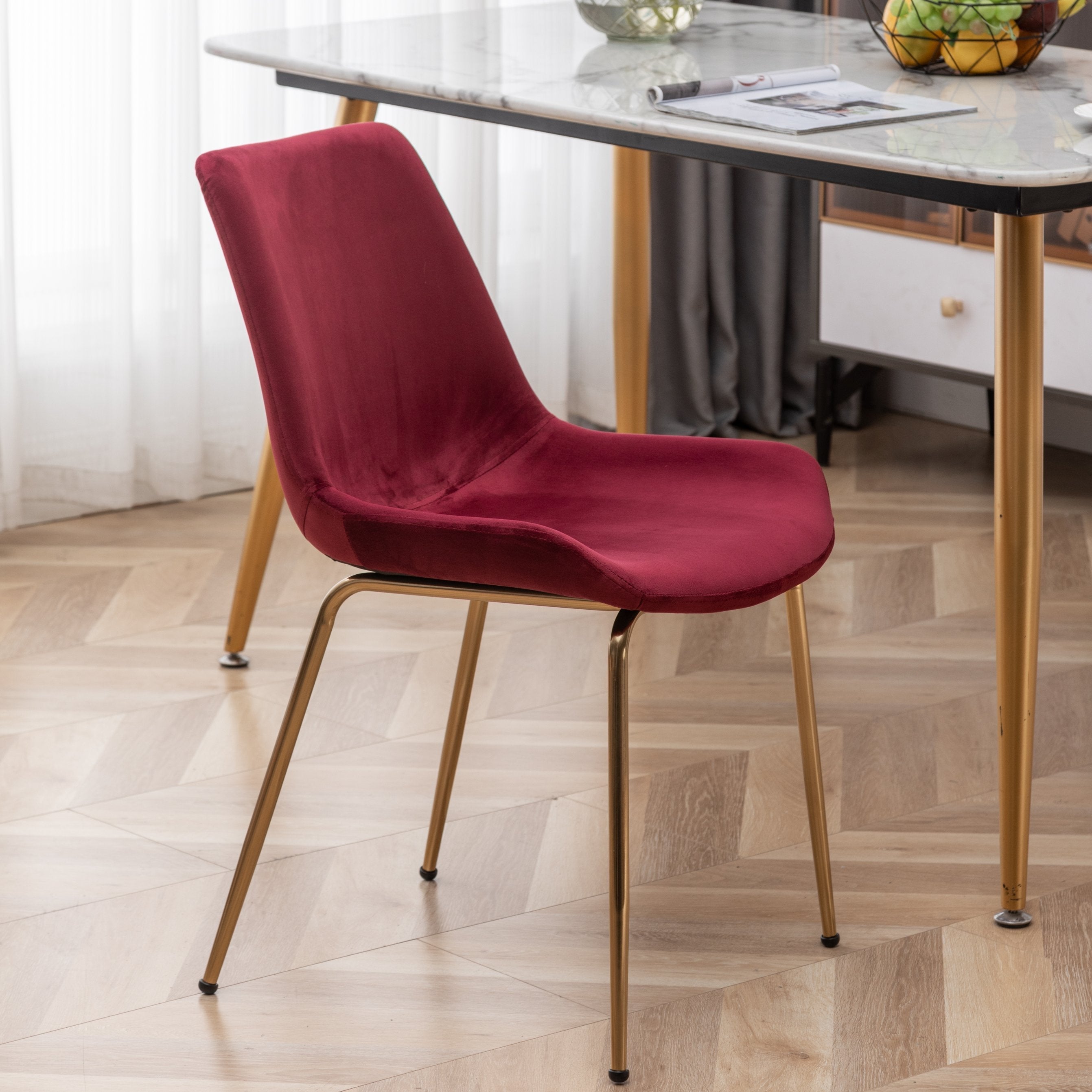 Roundhill Furniture Aufurr Modern Velvet Dining Chairs, Set of 2 - Mid-Century Style Upholstered Side Chairs for Dining Room, Kitchen, or Office