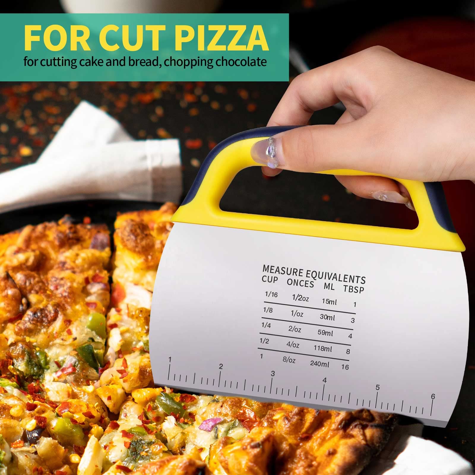 Stainless Steel Dough Scraper 2-Pack with Ergonomic Grip - Plastic Dough Cutter with Measuring Scale - Multi-Purpose Baking Tool for Pizza, Pastry, Bread & Cake - Perfect for Home Bakers & Professional Kitchens