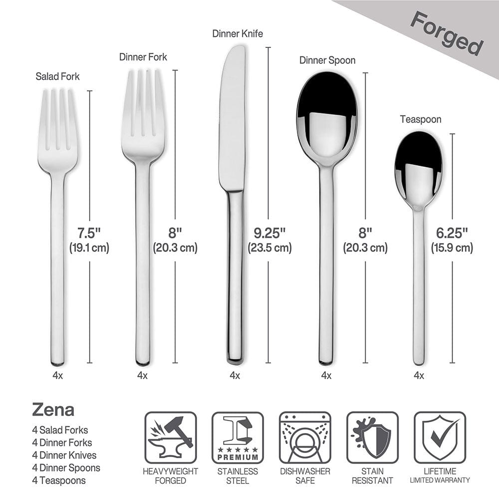 Premium Zena 20-Piece Stainless Steel Flatware Set - Service for 4 - Elegant Dining Utensils for Everyday Meals & Dinner Parties