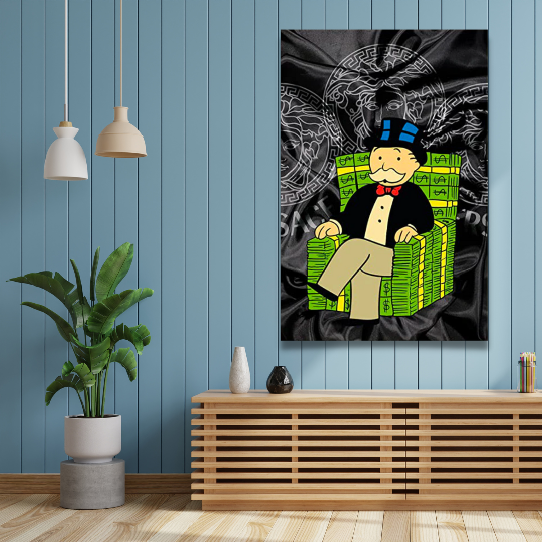 Alec Monopoly Millionaire on Dollars Canvas Print - Pop Art Wall Decor for Living Room, Office & Gaming Room