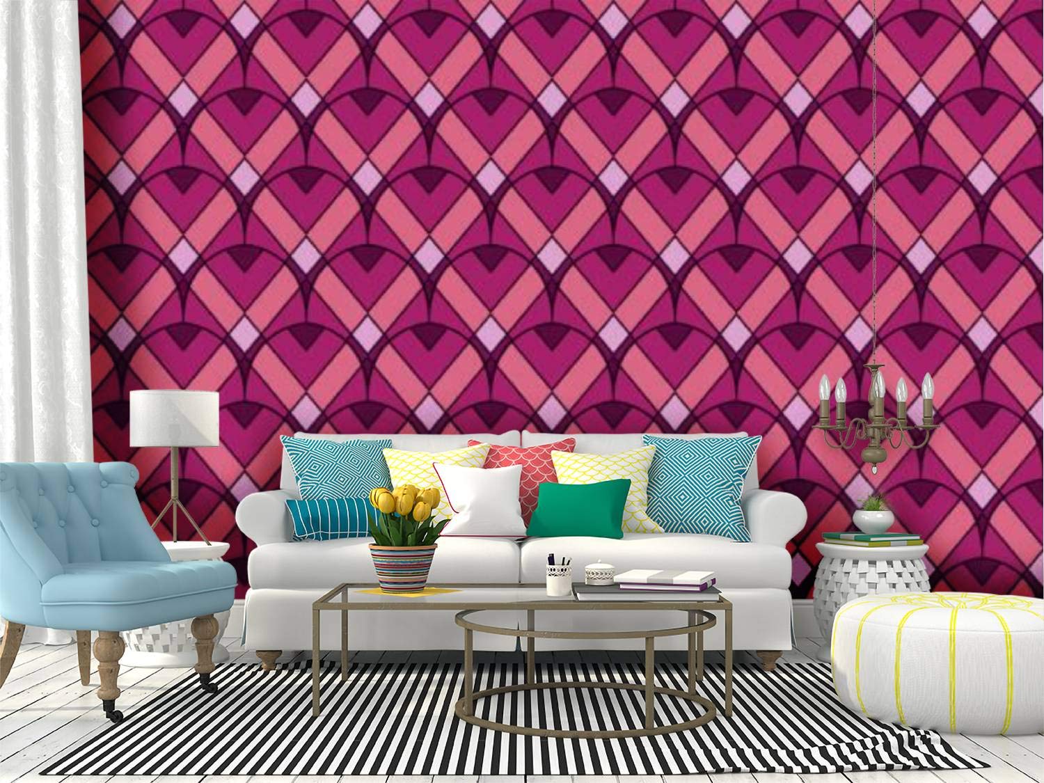 Self-Adhesive Wallpaper Roll - Abstract Geometric Seamless Pattern Peel and Stick Wallpaper - Removable Decorative Wall Mural for Home Decor, Bedroom, Living Room Covering