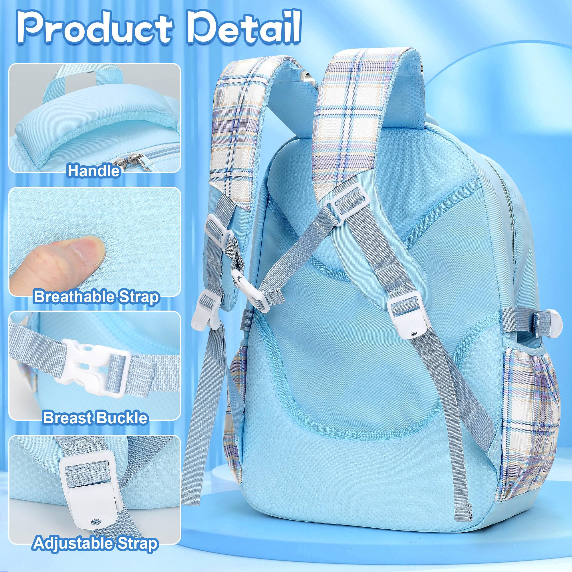 Anime School Backpack for Girls with 14Pcs Accessories - Anti-Theft Laptop Bookbag for Travel & School (Blue)