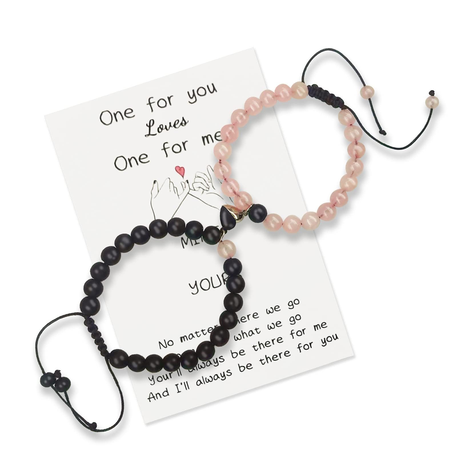 2 Pcs Magnetic Couple Bracelets - Romantic Christmas & Valentine's Day Gifts for Him and Her - Adjustable Matching Soulmate Bracelets with Heart Charm - Perfect for Long Distance Relationships, Anniversaries & Forever Love (Black & Pink) - Ideal for Couples, Wedding Gifts & Special Occasions