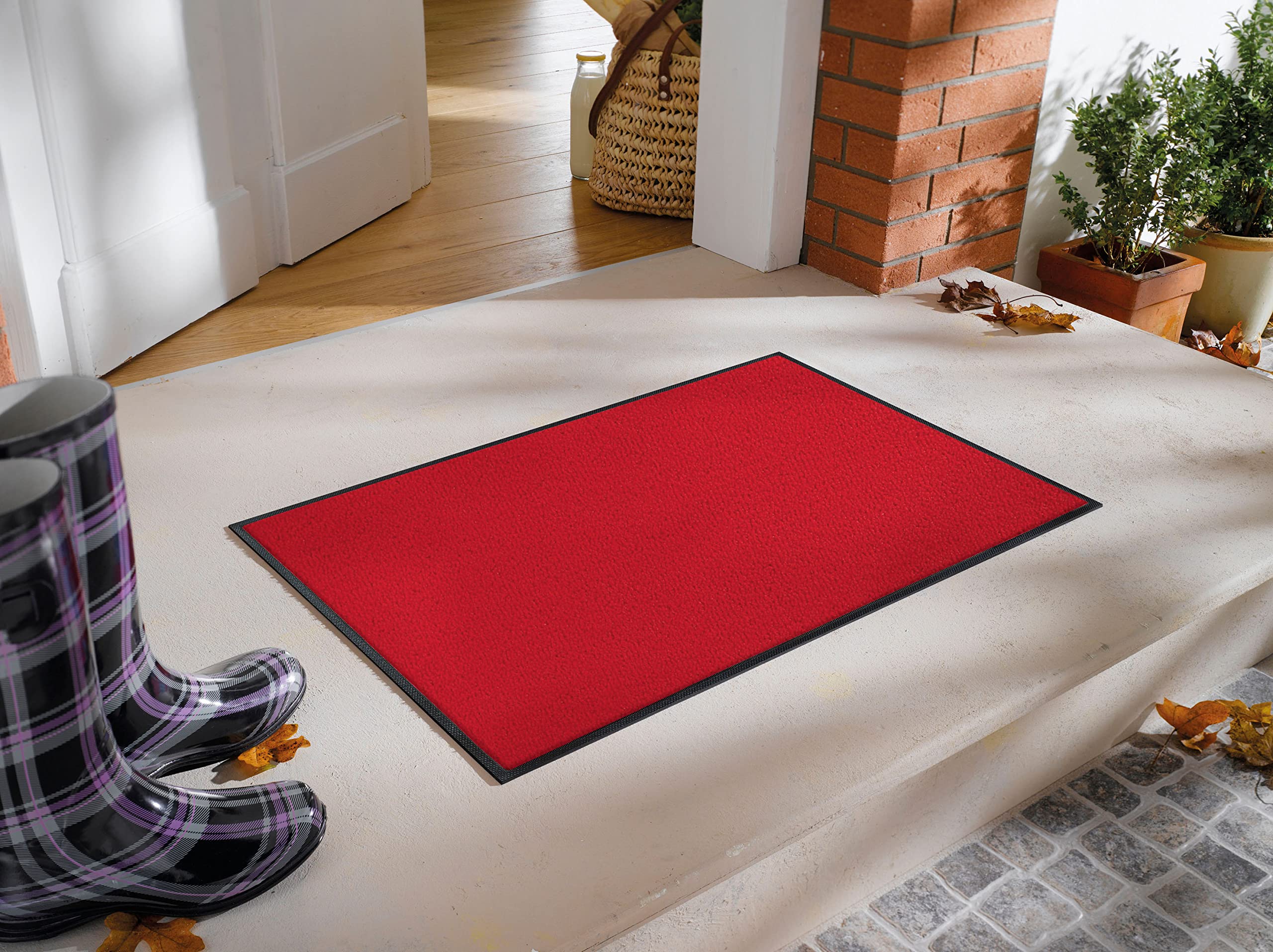 Wash+Dry Original Plain Color Floor Mats - Machine Washable & Tumble Dry Safe - 60x90cm Scarlet Red - Perfect for Kitchen, Bathroom & Entryway