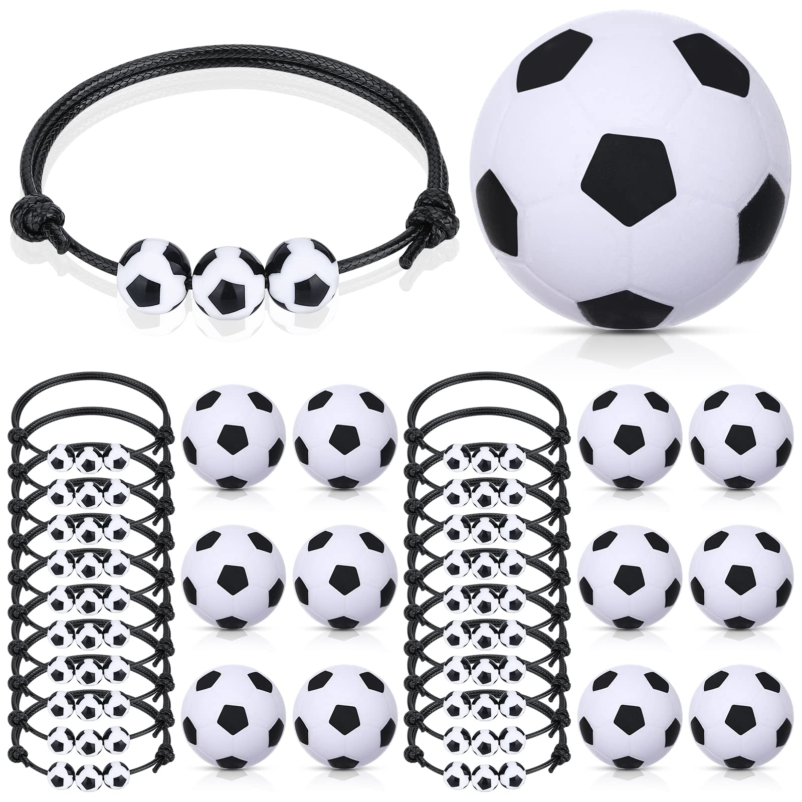 32Pcs Soccer Party Favors Set - Mini Foam Soccer Stress Balls & Charm Bracelets (1.6