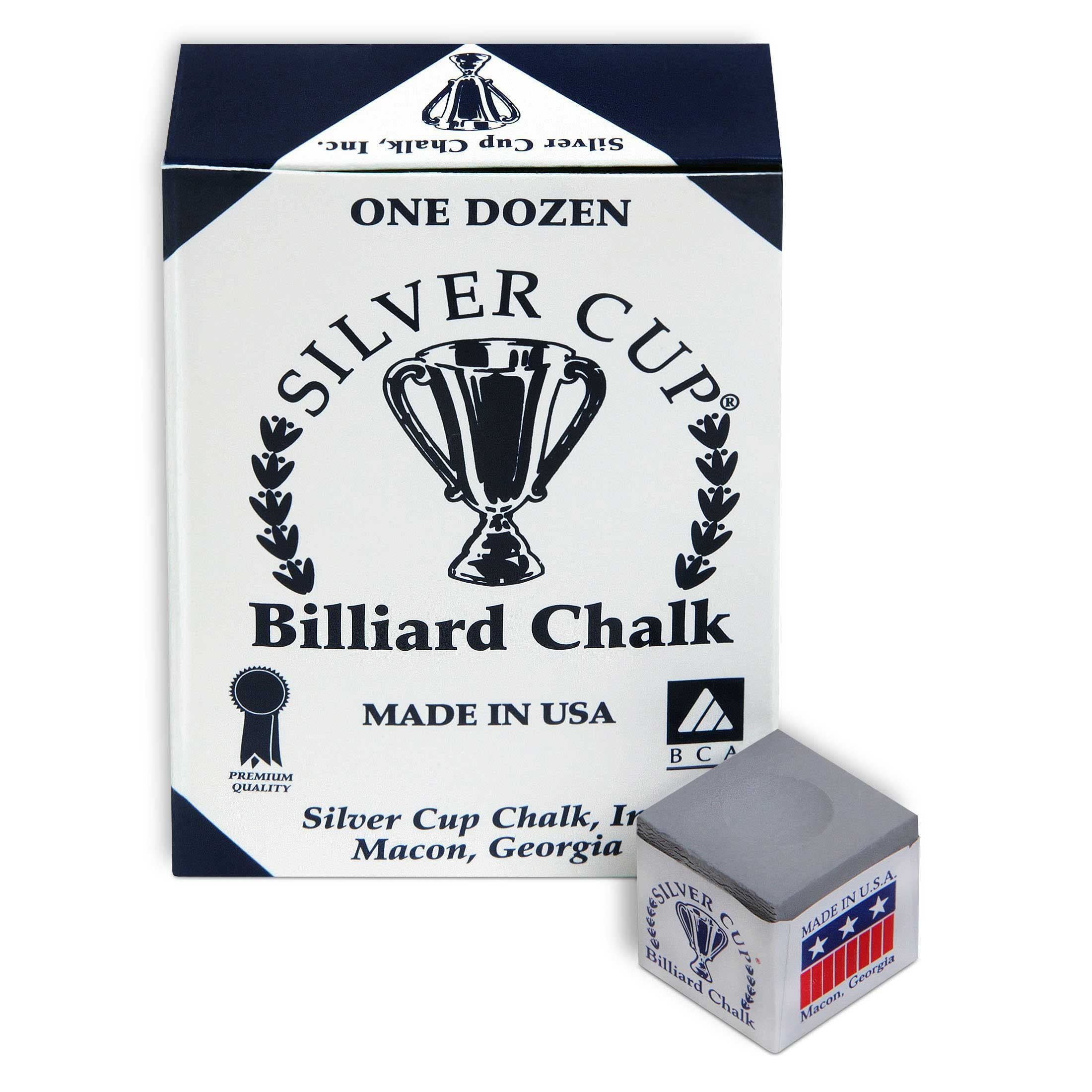 Premium Silver Cup Billiard Chalk - 12-Piece Box Set for Pool Cues | Smooth Grip & Reduced Miscues | Perfect for Professional Pool Players & Home Game Rooms