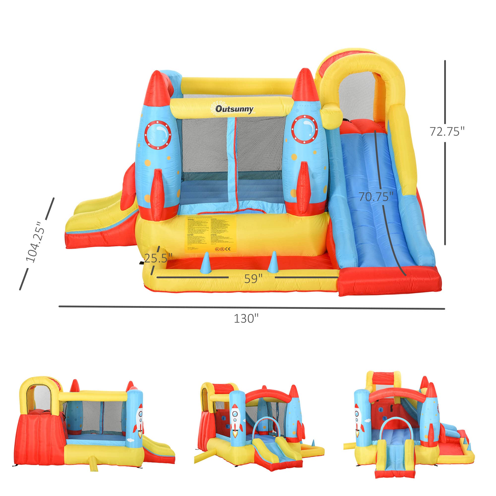 Outsunny 4-in-1 Kids Inflatable Water Slide & Bounce House with 2 Slides, Climbing Wall, Trampoline & Splash Pool - Perfect for Backyard Birthday Parties, Summer Water Play & Outdoor Family Fun