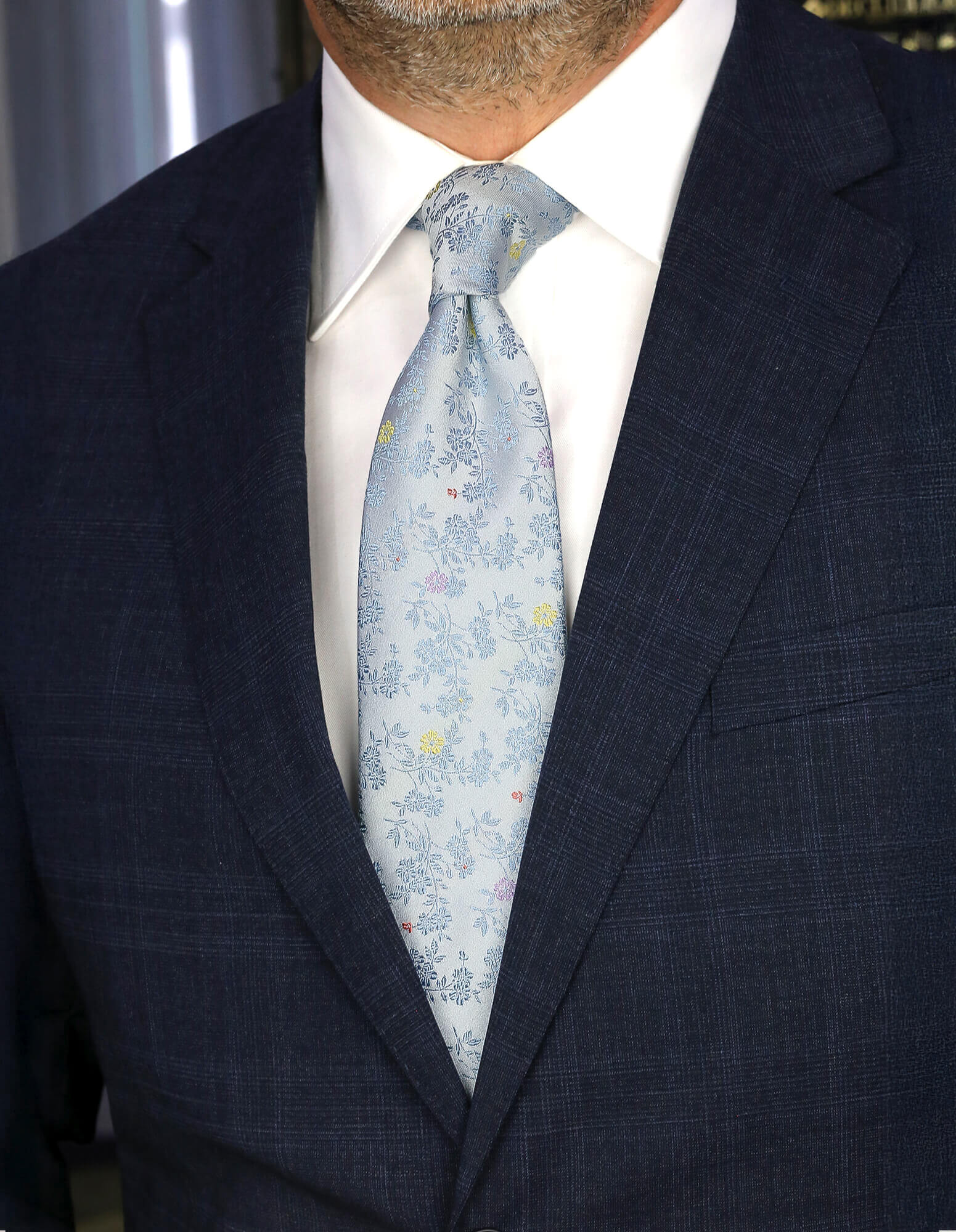 DÉCLIC Belluno Floral Tie for Men - Elegant Blue Silk Necktie for Weddings, Business & Formal Events