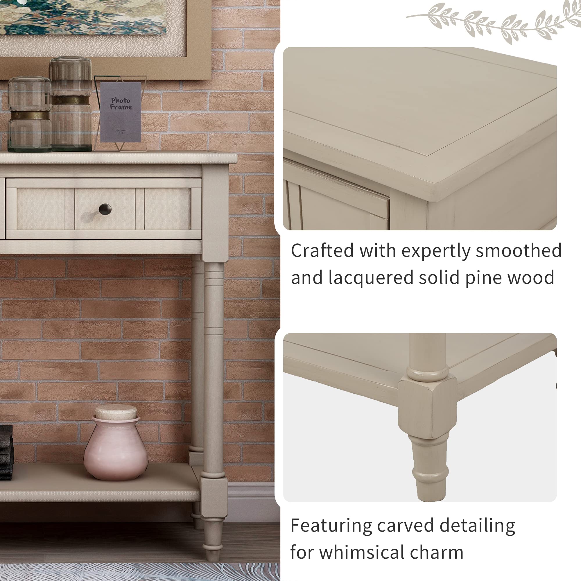 HOUAGI Narrow Console Table with 2 Drawers & Bottom Shelf - Daisy Series Sofa Table for Entryway, Hallway & Living Room - Easy Assembly Antique Gray - Perfect for Small Spaces & Home Decor