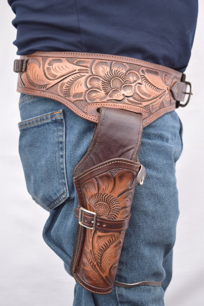 LEATHERTOWN USA® Genuine Leather Cowboy Western Style Gun Holster & Belt Rig for .44/.45 Cal - Single Drop Holster with Standard Short Barrel - Perfect for Cowboy Action Shooting, Reenactments & Western Style Outfits