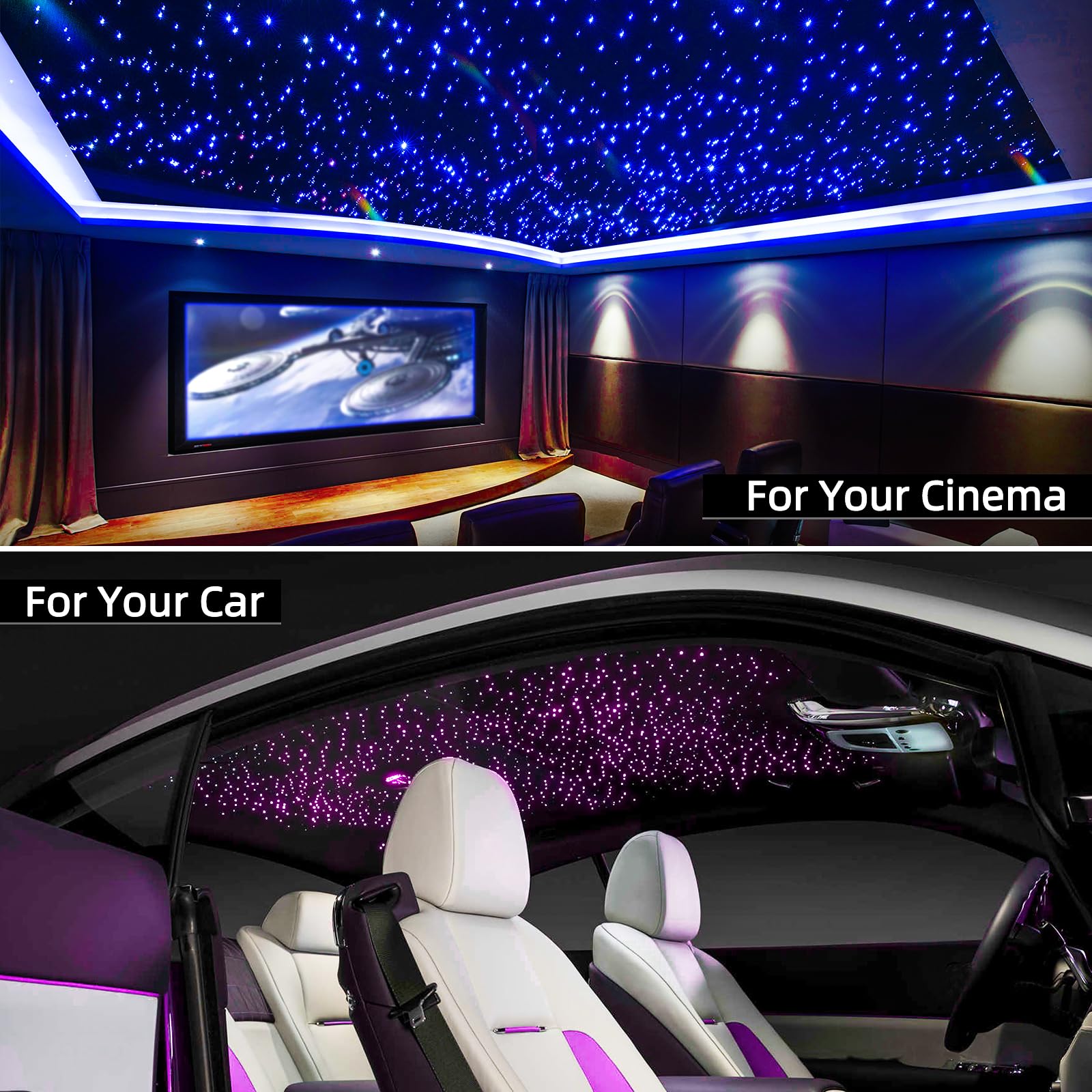 20W Twinkle LED Fiber Optic Lights - 650pcs 0.03in Star Ceiling Kit with Bluetooth APP & Remote Control for Car Roof & Home Decoration | Create Starlight Ambiance for Bedroom, Party, Wedding & Relaxation