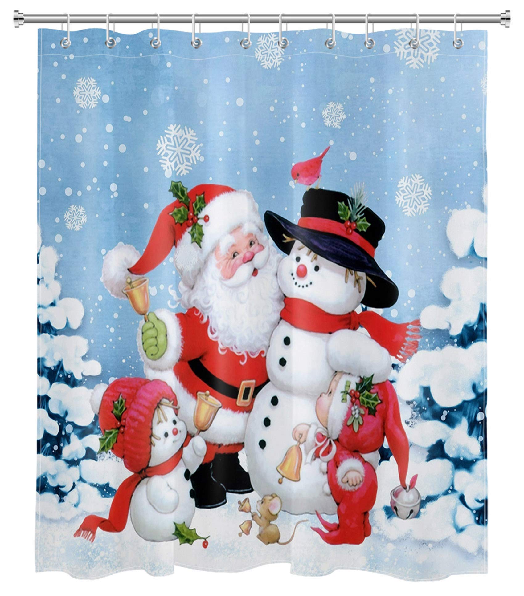 LB Christmas Shower Curtain - Cute Santa Claus & Snowman Design for Kids Bathroom Decor - 60x72 Inch Waterproof Polyester Fabric with Hooks - Perfect for Holiday Bathroom Makeover & Winter Home Decor
