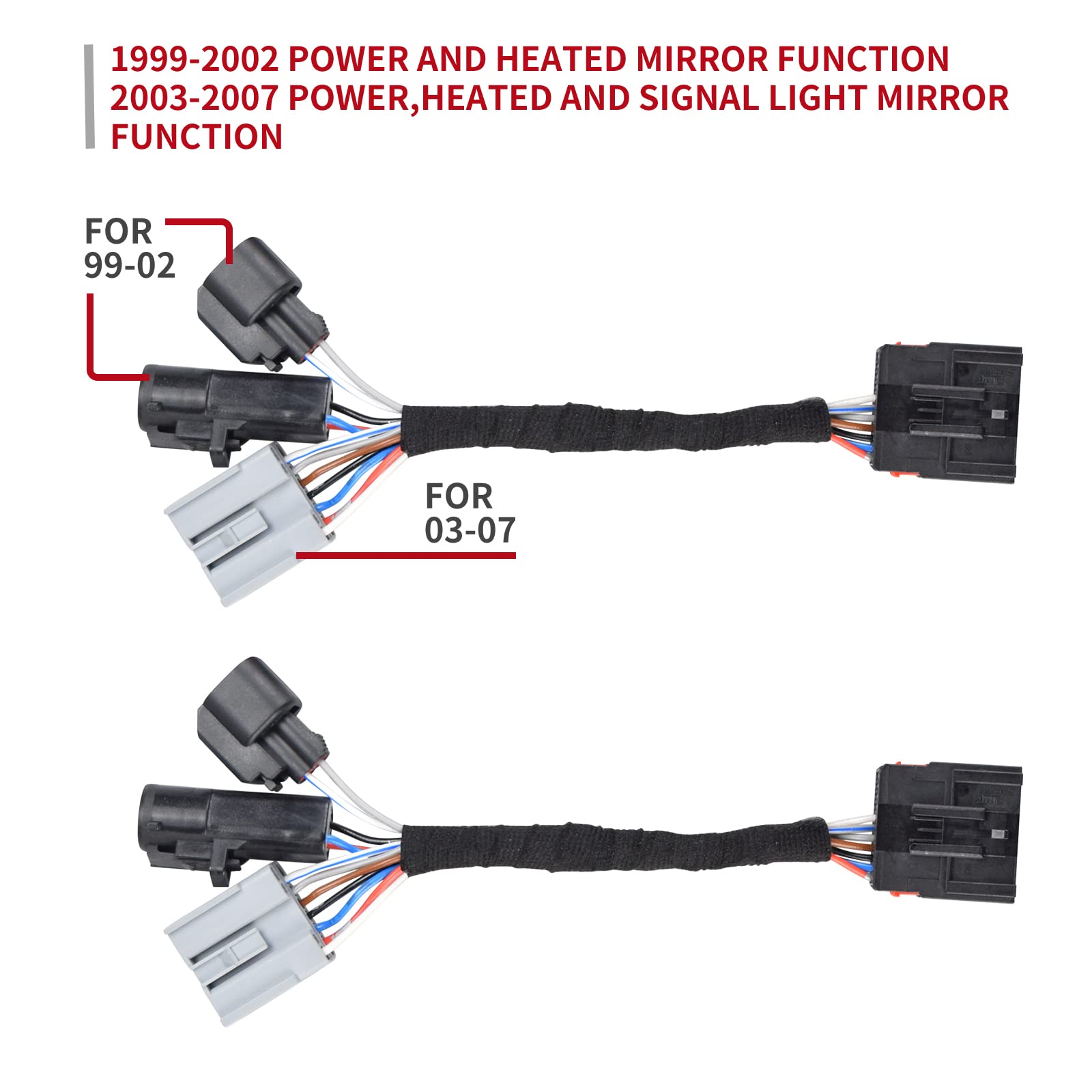 2-Piece Tow Mirror Adapter Kit for Ford F250 F350 F450 F550 Super Duty Trucks (1999-2007) - Mirror Conversion Harness & Wiring Connector - Perfect for Towing & Off-Road Upgrades