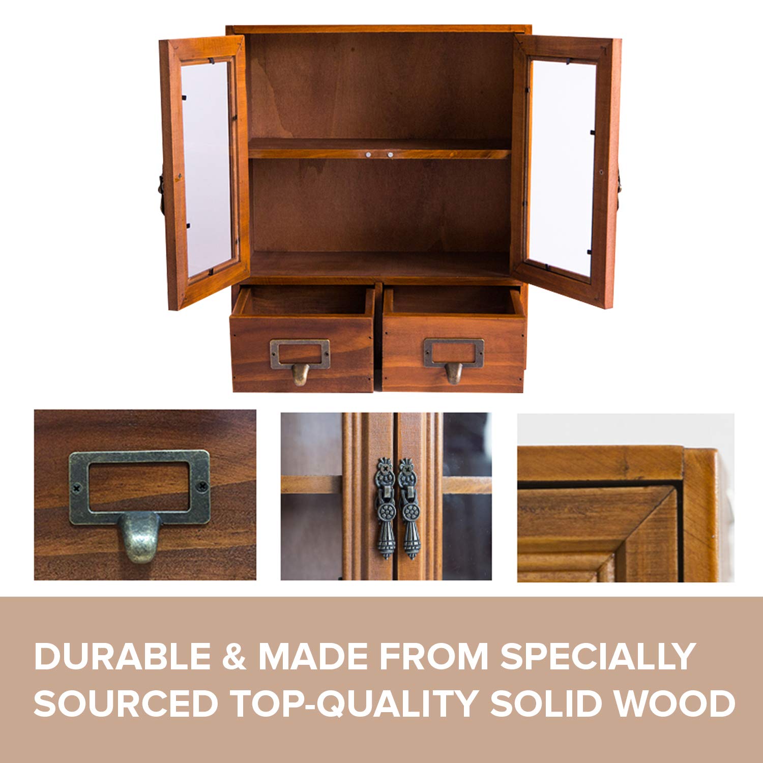 Primo Supply Wooden Storage Cabinet with Clear Glass Door - 12x14x5 Inch Wall Shelf for Candle Display & Pantry Organization - Perfect for Home, Kitchen, Bathroom Storage & Decoration