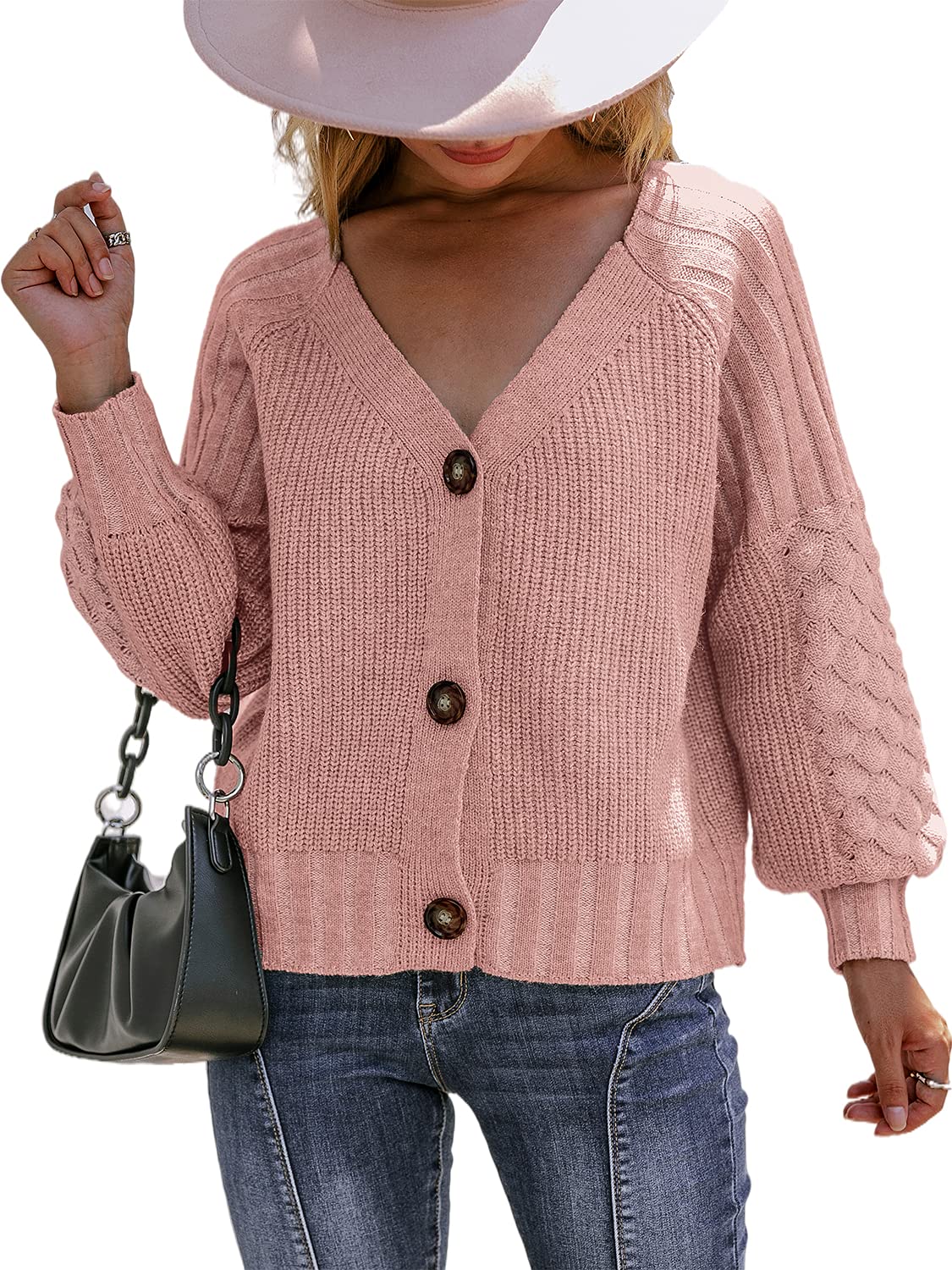 Miessial Women's Chunky Cable Knit Crop Cardigan Sweater - Long Sleeve Button Down Top for Casual Outfits & Fall Layering | Perfect for Office, Dates & Cozy Evenings