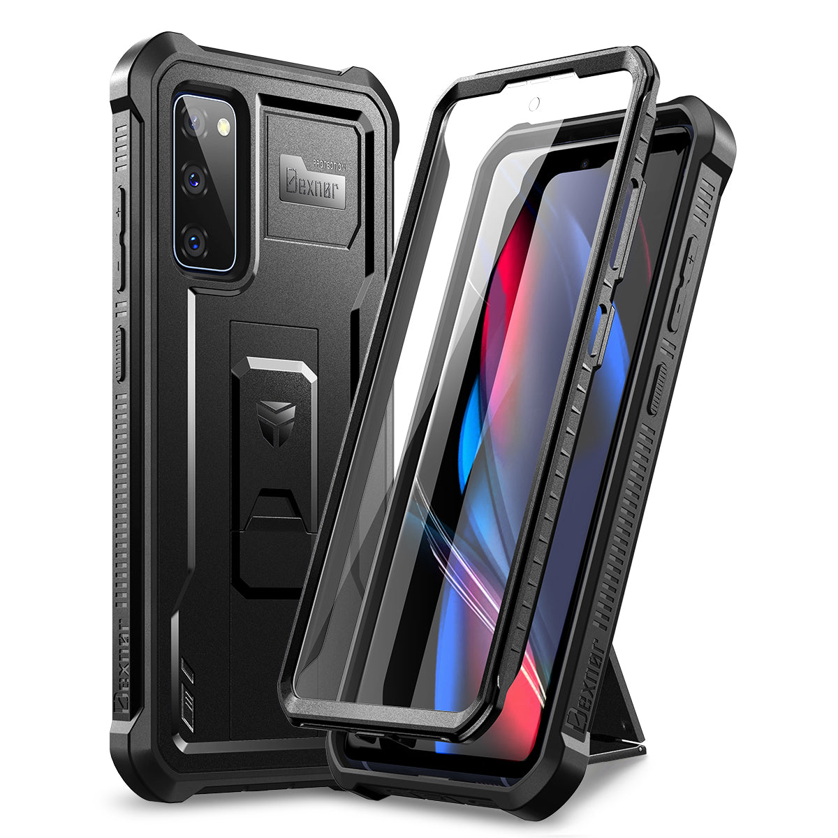 Dexnor Heavy Duty Shockproof Rugged Case for Samsung Galaxy S20 FE with Built-in Kickstand & Screen Protector - Perfect for Outdoor, Work, and Daily Protection