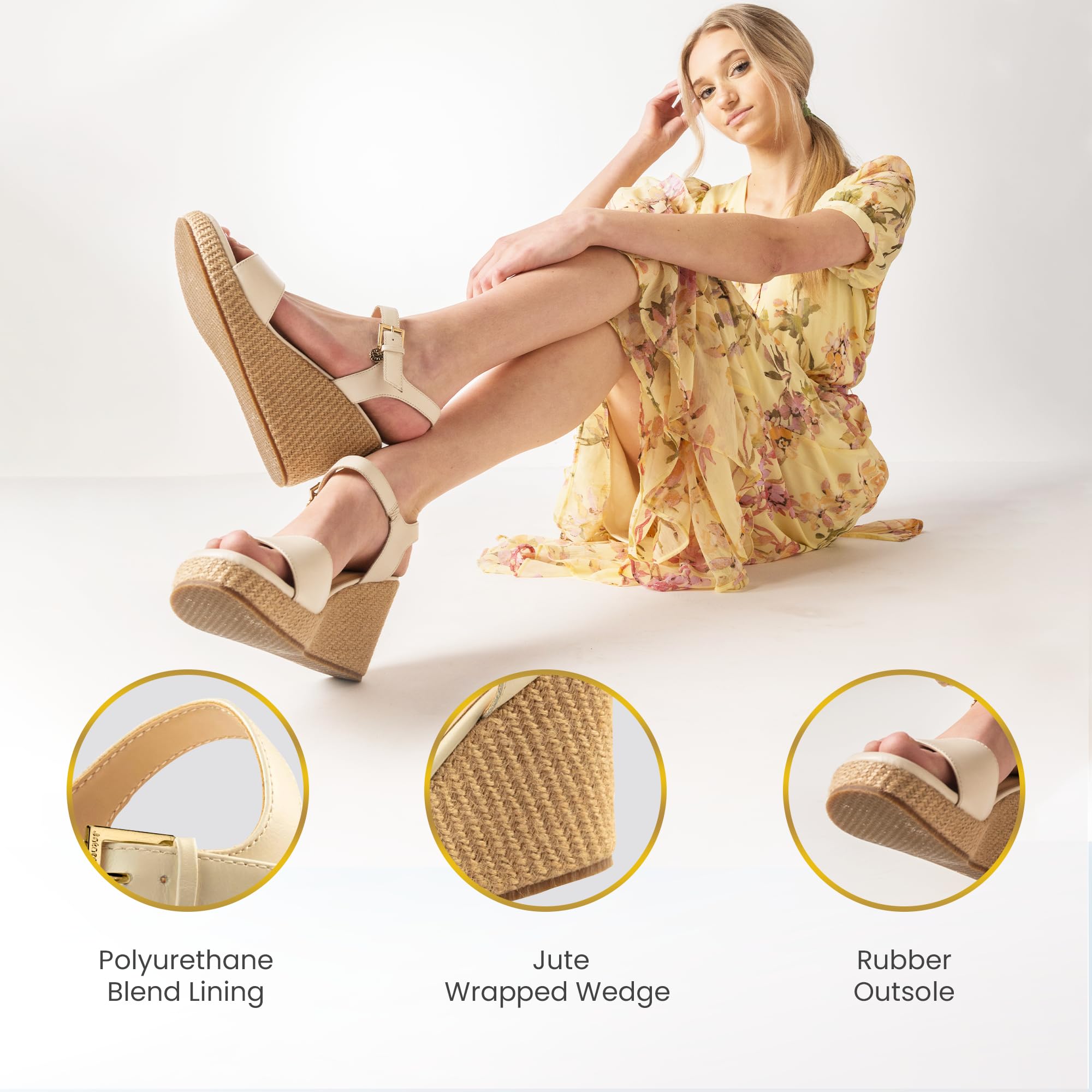 JATAREA Women's Leather Wedge Sandals - Comfortable Summer Casual Shoes for Beach, Vacation & Everyday Wear
