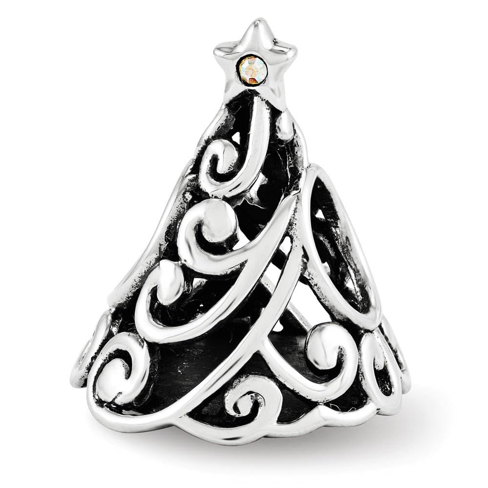 Sterling Silver Crystal Christmas Tree Charm - Elegant Holiday Jewelry Gift