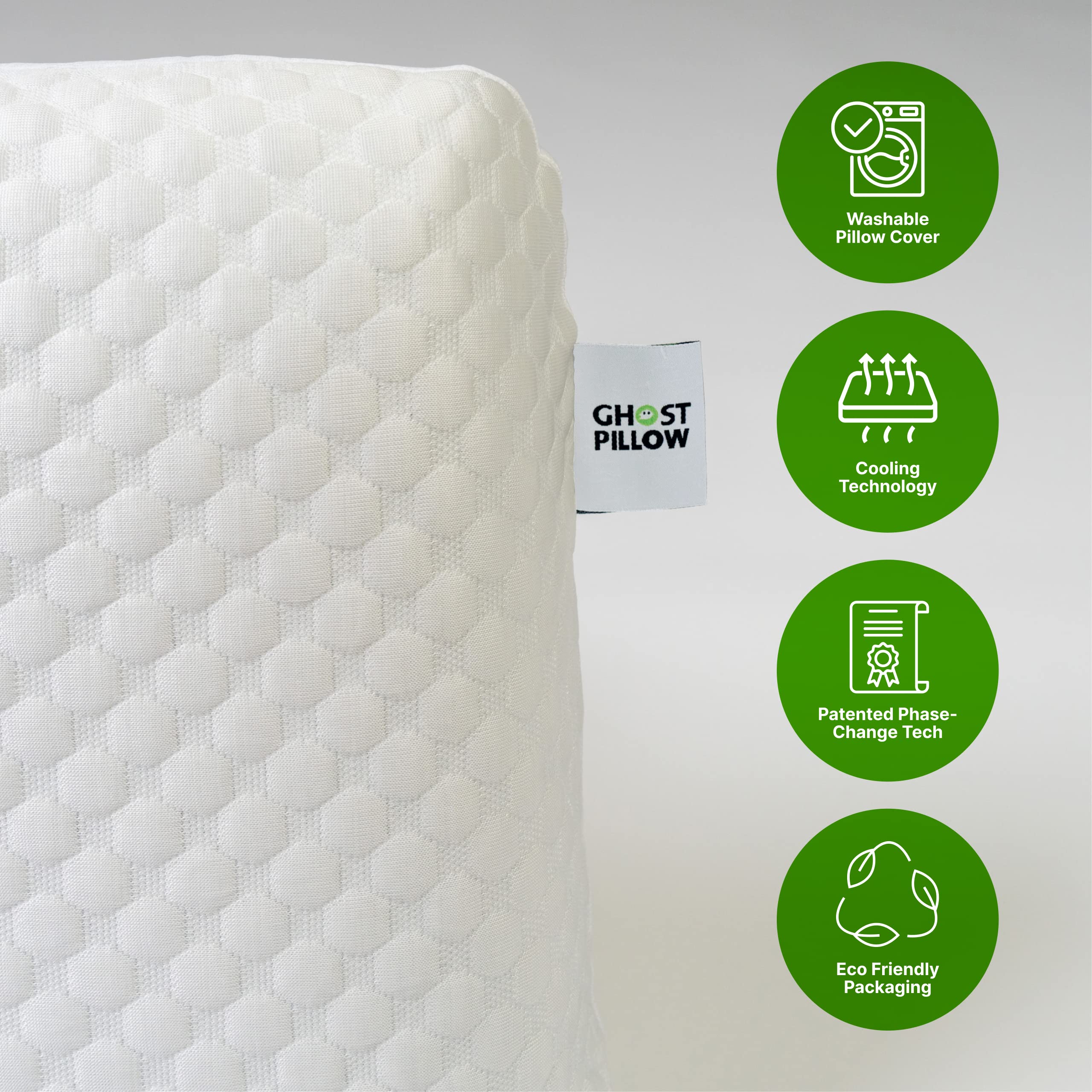 GhostBed Cooling Memory Foam Pillow - Firm Support for All Sleepers - Perfect for Hot Sleepers & Back Pain Relief