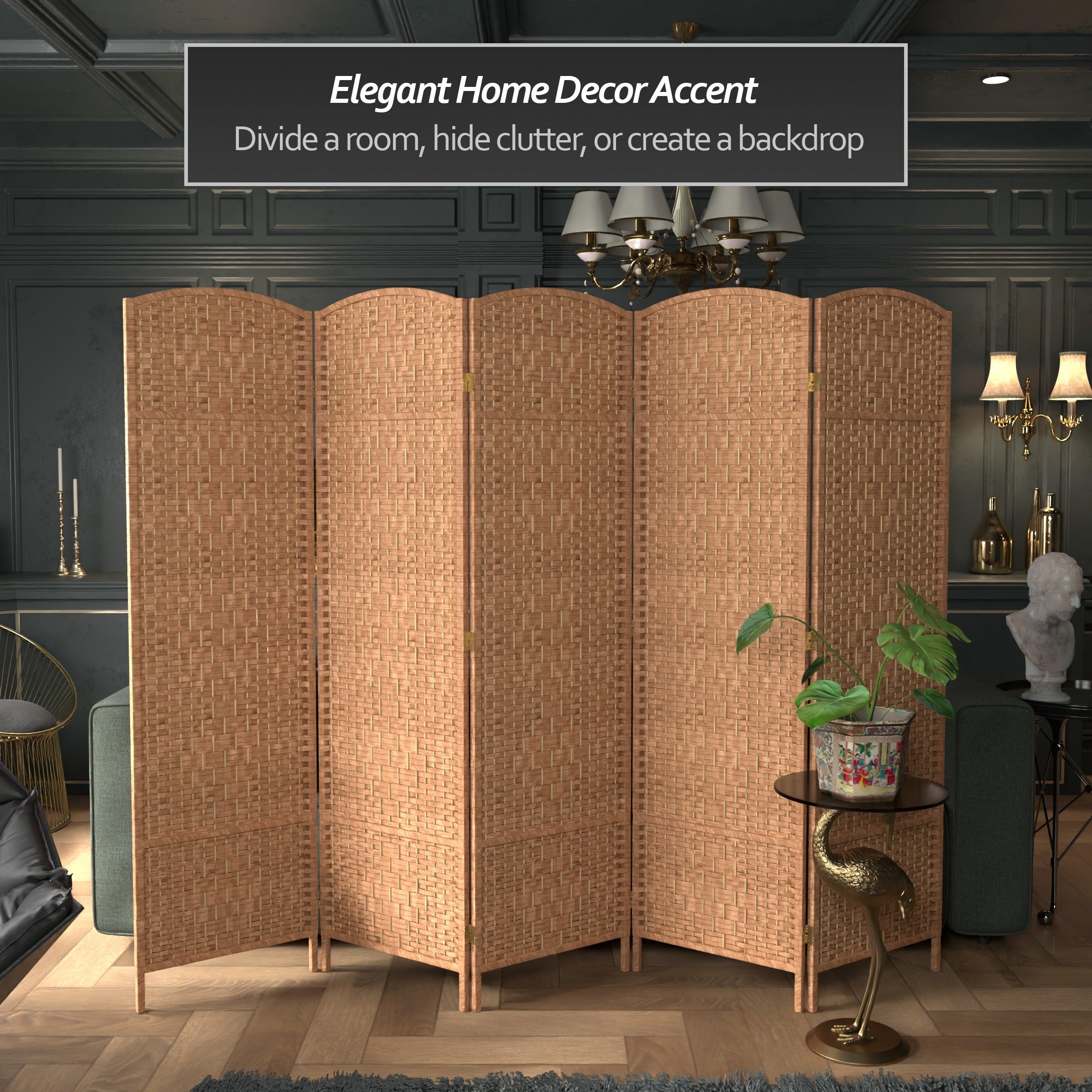 6 ft. Tall Red Diamond Weave Fiber Lantern - 5 Panel Natural Room Divider Screen for Home Decor, Asian Theme Parties & Outdoor Garden Events