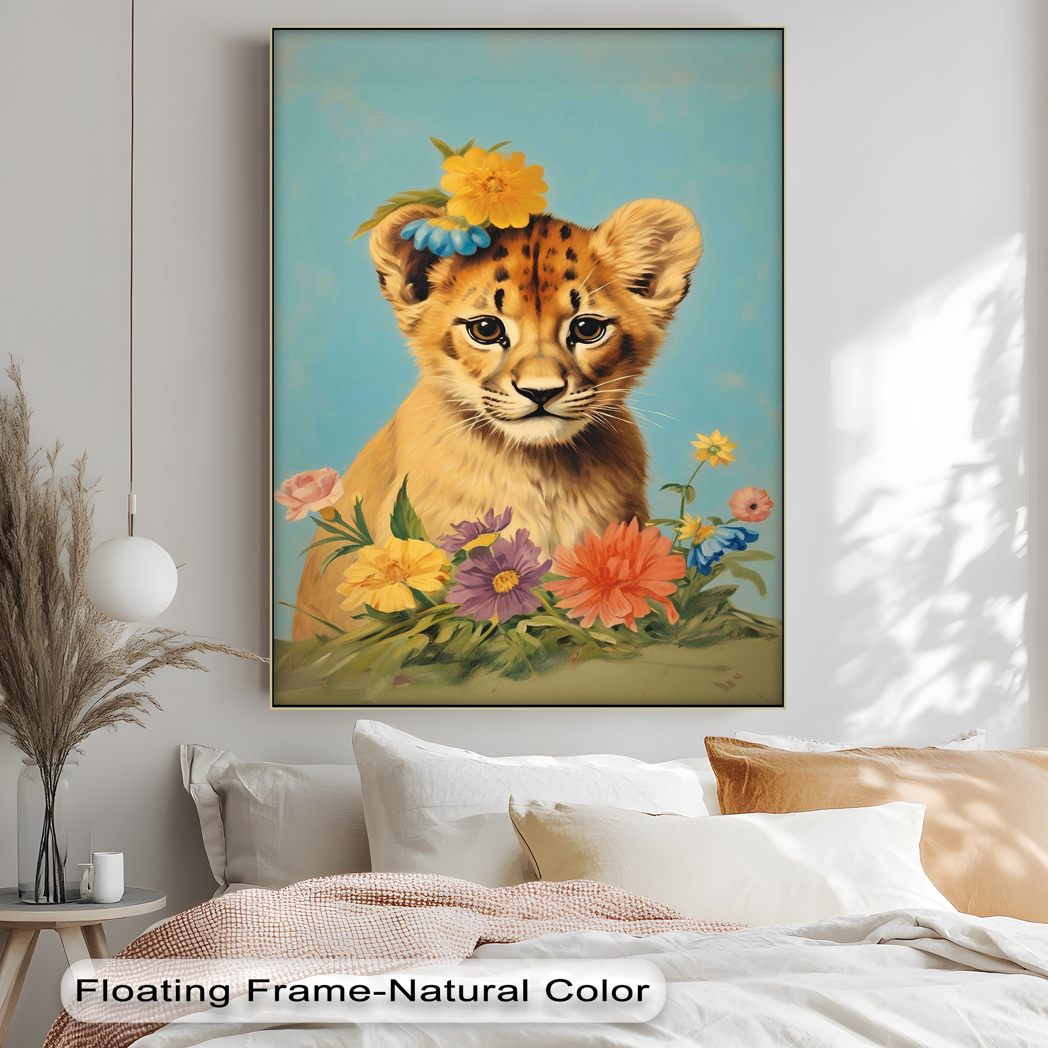Blossom Crowned Cub - Animal Canvas Print Wall Art for Nursery, Kids Room & Home Decor | Unique Wildlife Painting for Bedroom, Living Room & Office