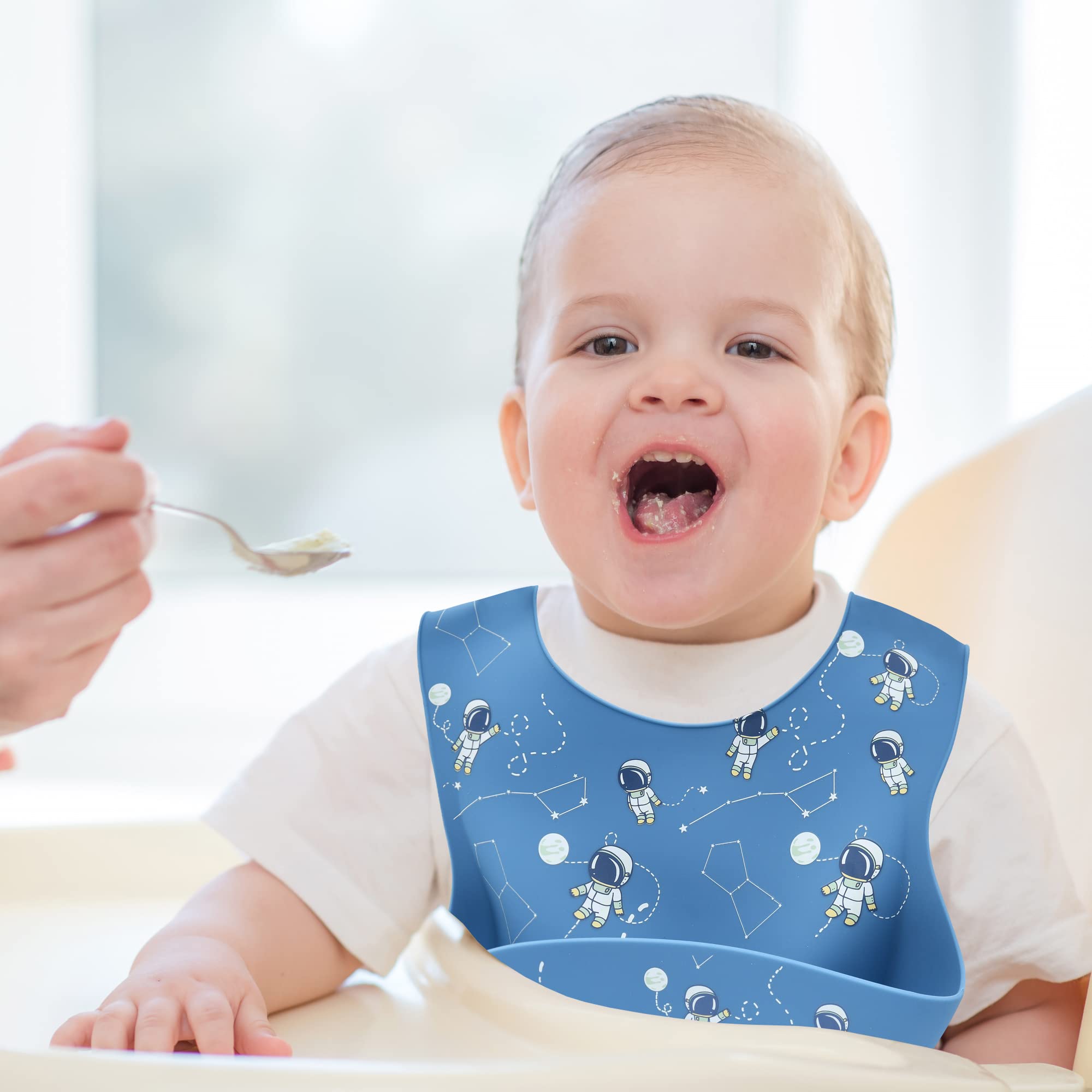 Waterproof Silicone Baby Bib - Soft, Comfortable & Easy Clean Feeding Bib for Infants & Toddlers - Quick Drying & Stain Resistant - Perfect for Mealtime, Snacks & Messy Play