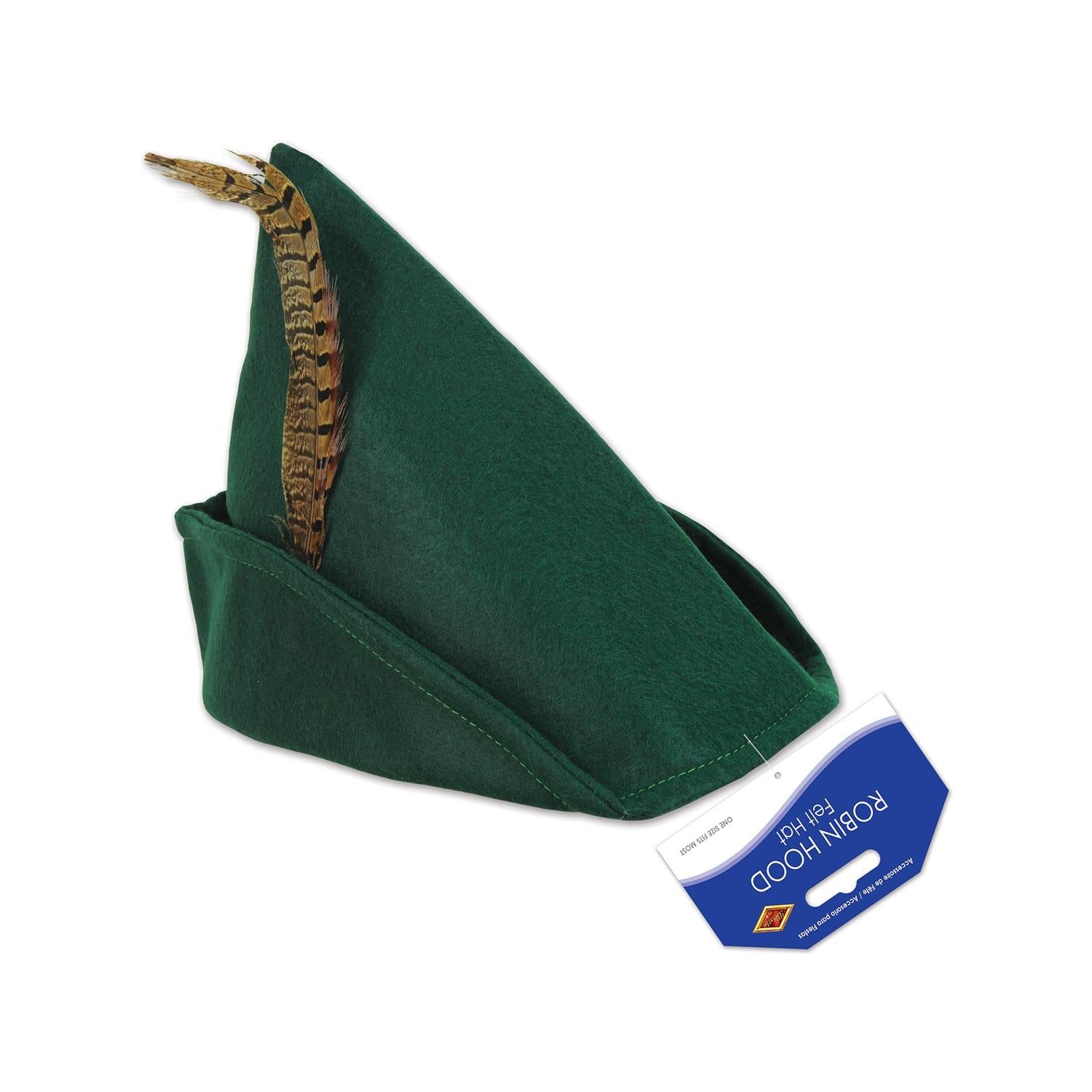 12 Pack Beistle Felt Robin Hood Hats for Costume Party, Halloween Dress Up, Medieval Festival & Renaissance Fair - Green Felt Hat with Feather for Adults & Kids