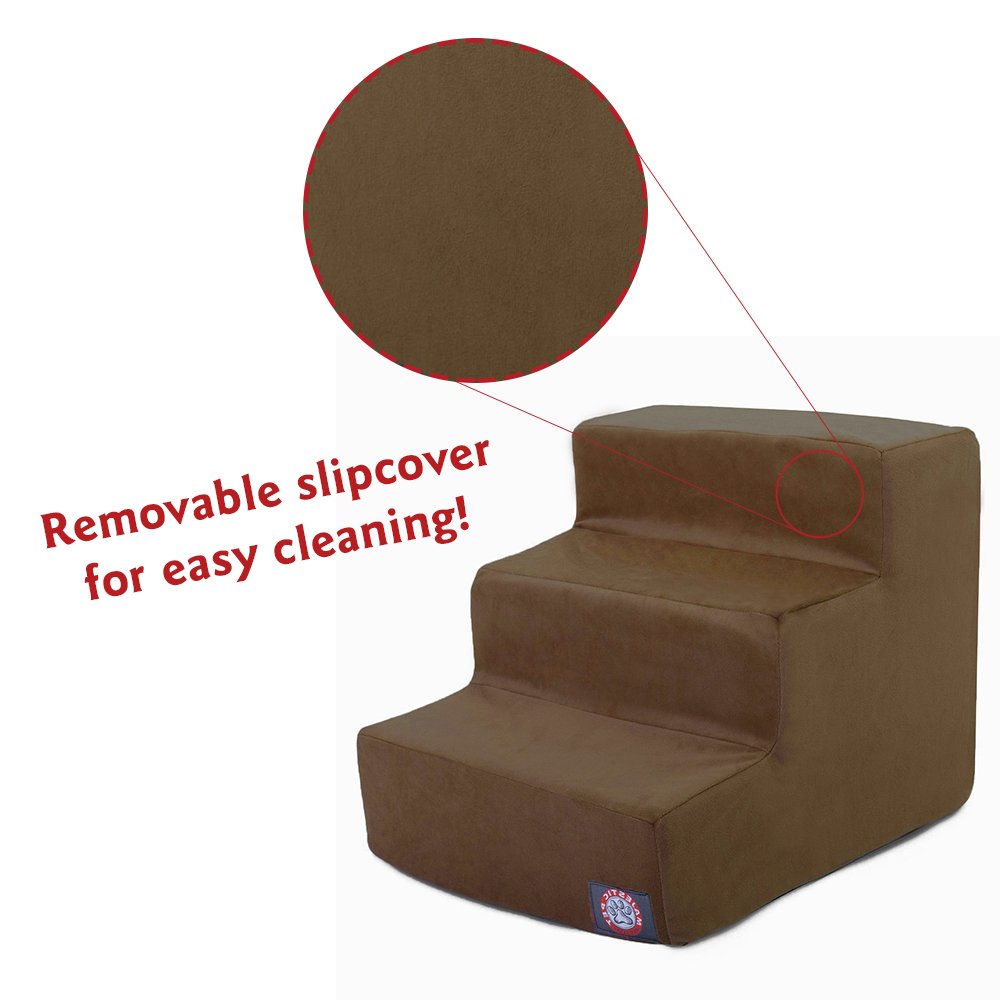 Majestic Pet 3-Step Portable Dog Stairs for Small Dogs - Supports Up to 250 lbs - Machine Washable Cover - Suede Chocolate - Pet Steps for High Beds & Sofas - Perfect for Elderly Pets & Post-Surgery Recovery