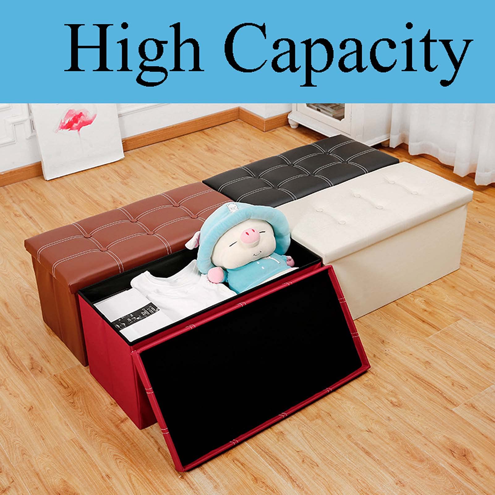 Multi-Purpose Ottoman with Storage - Rectangle Footstool for Living Room, Under Desk, Vanity Makeup Stool - Adjustable & Foldable Foot Rest for Blankets, Shoes, Toys Storage - Perfect for Home Office, Bedroom & Lounge Areas