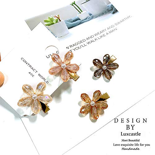 Luxcastle 4PCS Crystal Pearl Floral Hair Clips Set - Elegant Bridal Hair Accessories for Women & Girls, Shiny Hairpins for Weddings, Parties & Special Occasions