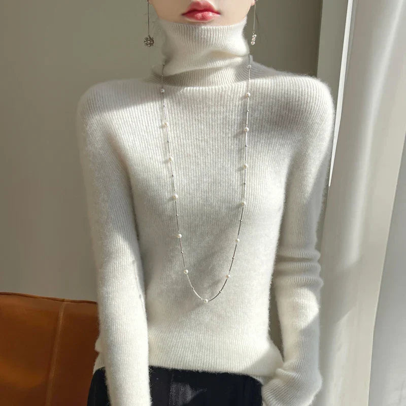 Women's Solid Turtleneck Cashmere Sweater - Soft Warm Winter Pullover for Autumn & Winter - Perfect for Office, Travel and Casual Outfits