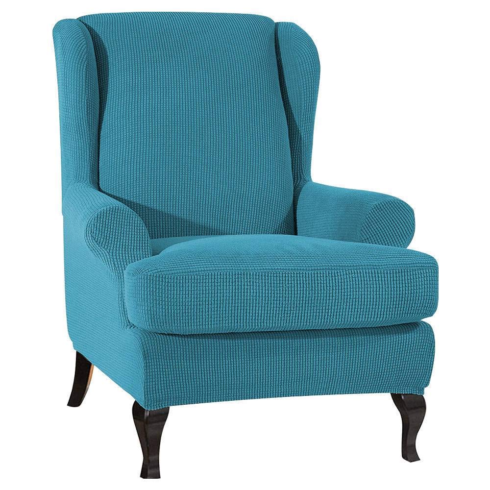Thicken Stretch Wingback Chair Covers - Solid Color Elastic Spandex Slipcover for Armchairs (Soft Blue) | Perfect for Living Room, Bedroom & Home Decor