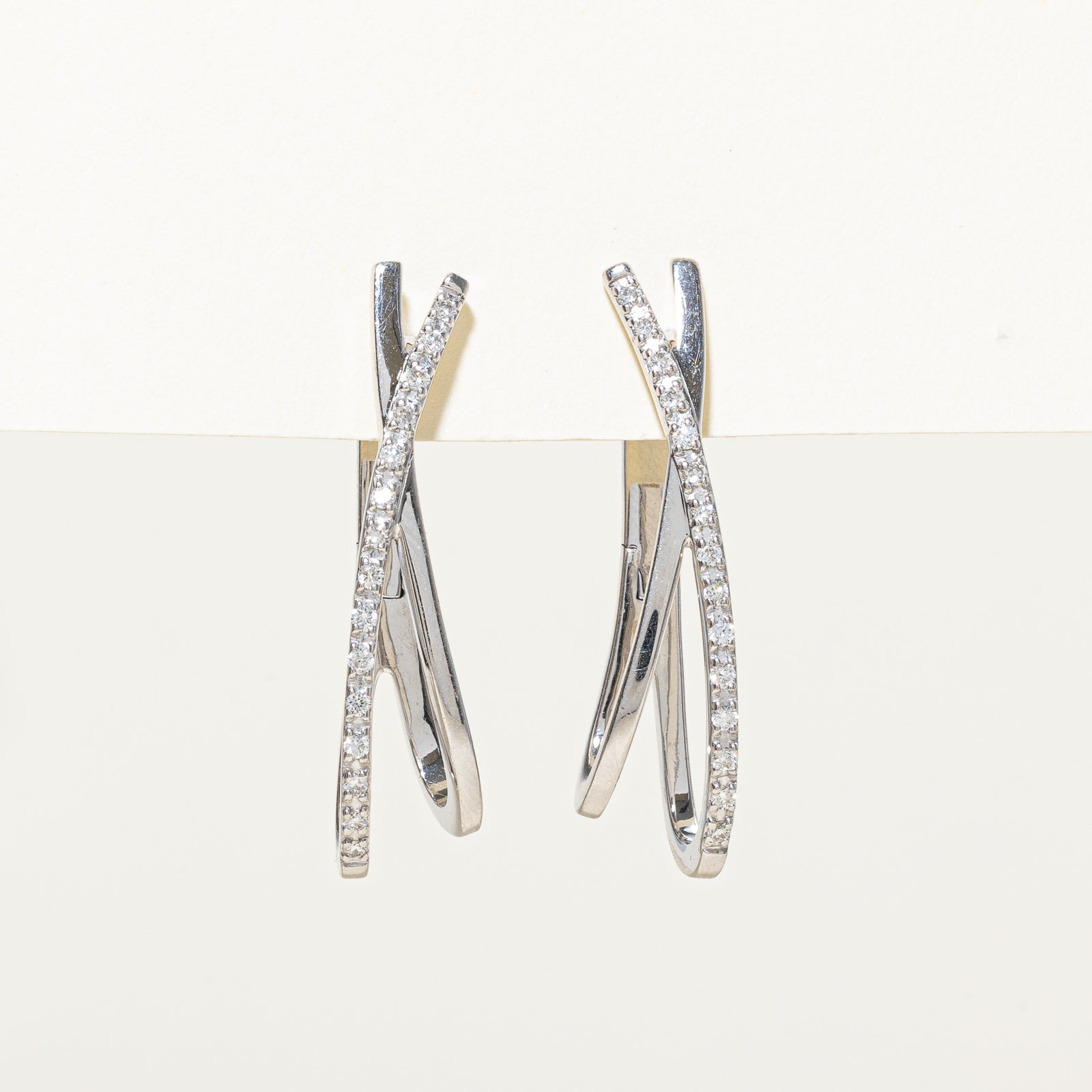 14K Gold Diamond Crossover Hoop Earrings - 0.27 Carat Total Weight | Elegant Everyday Jewelry for Women, Perfect Gift for Anniversary, Birthday & Special Occasions