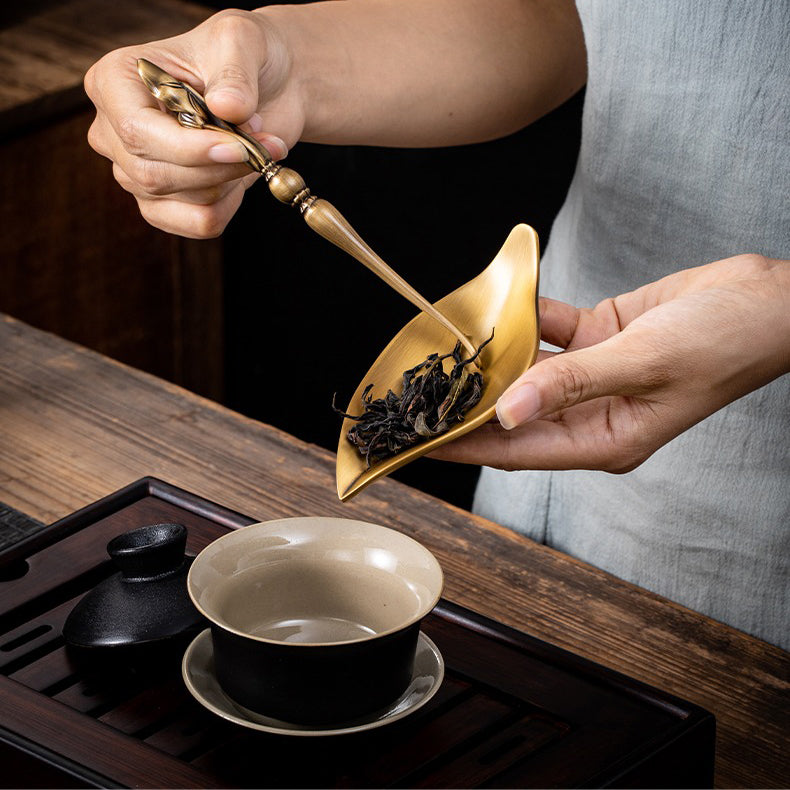 Handmade Brass Tea Holder with Lotus Spoon - Elegant Tea Accessories for Loose Leaf Tea, Perfect for Tea Ceremonies, Home Decor & Gifting