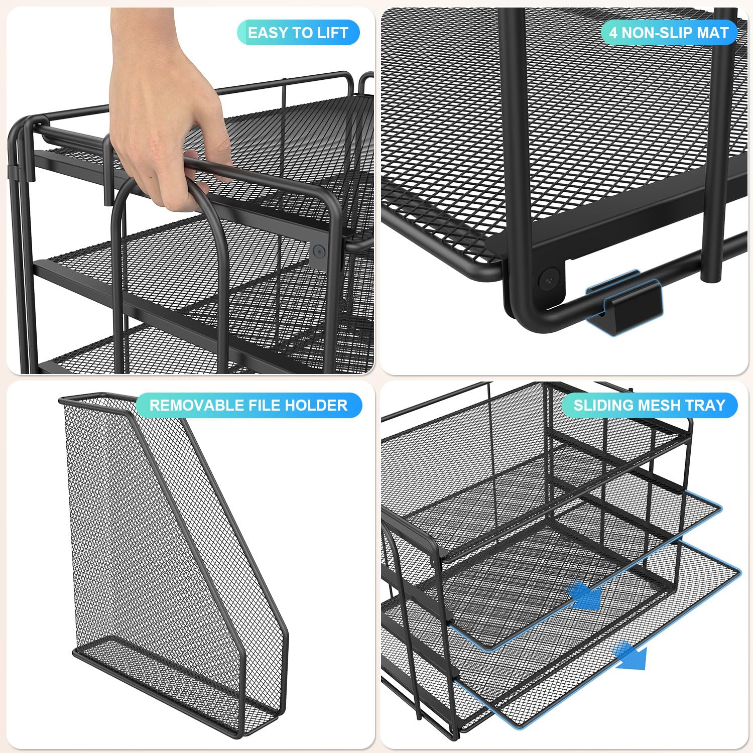 4-Tier Paper Organizer with Magazine Holder - Black Desk Organizer for Office Supplies, Files & Workspace Accessories | Perfect for Home Office, School & Workspace Organization