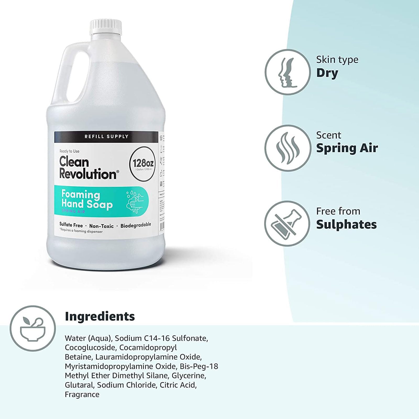 Clean Revolution Foaming Hand Soap Refill - 128 Fl Oz (4 Pack) | Ready-to-Use, Gluten Free, Spring Air Scented | Ideal for Home, Office & Commercial Use