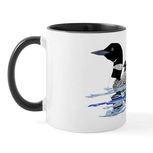 White/Black Inside - Loon With Babies Mug