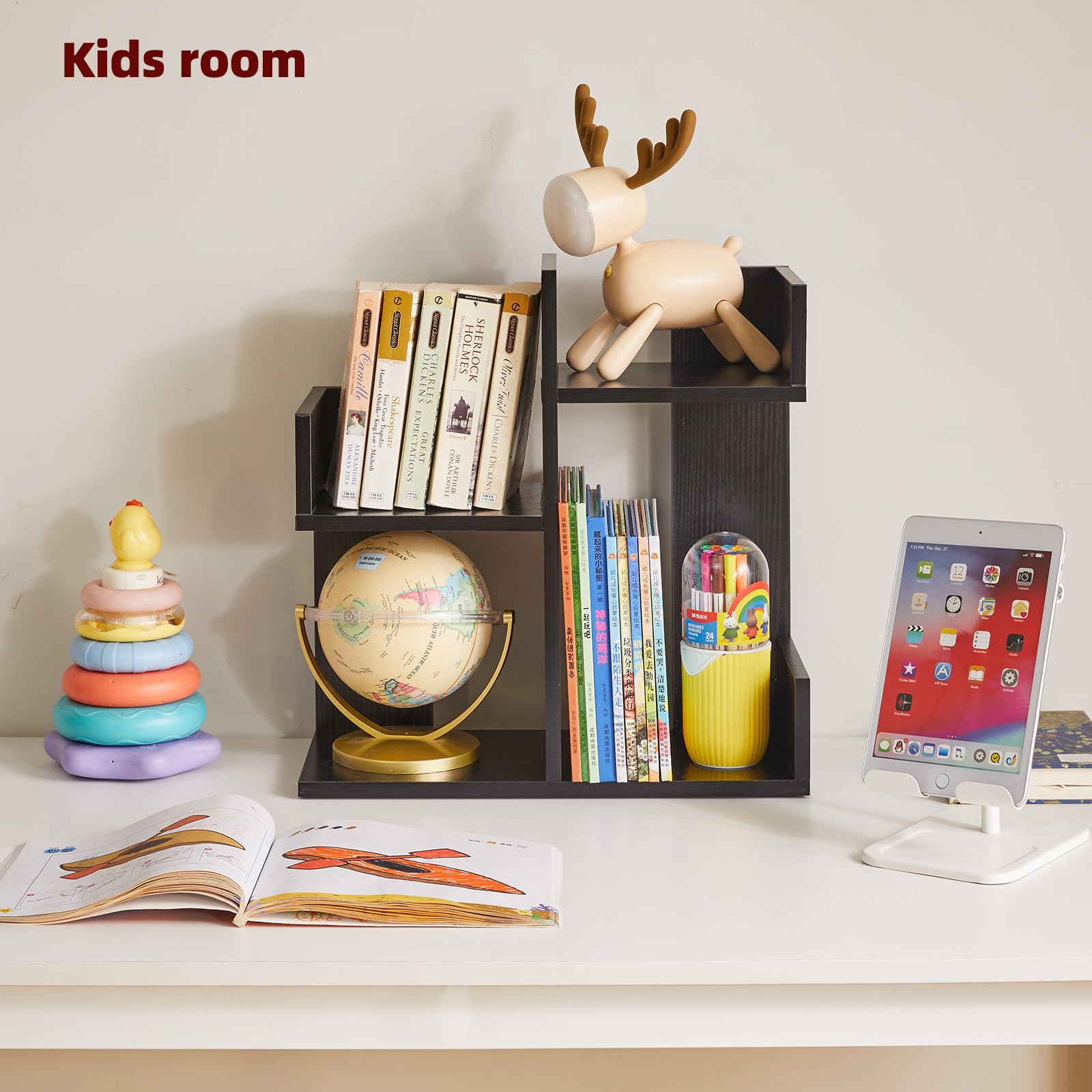 Black Tree Bookshelf Organizer - Unique Desk Book Holder & Nursery Bookcase for Kids | Perfect for Home Office, Study Desk & Children's Room Decor (YD-DSR002B)