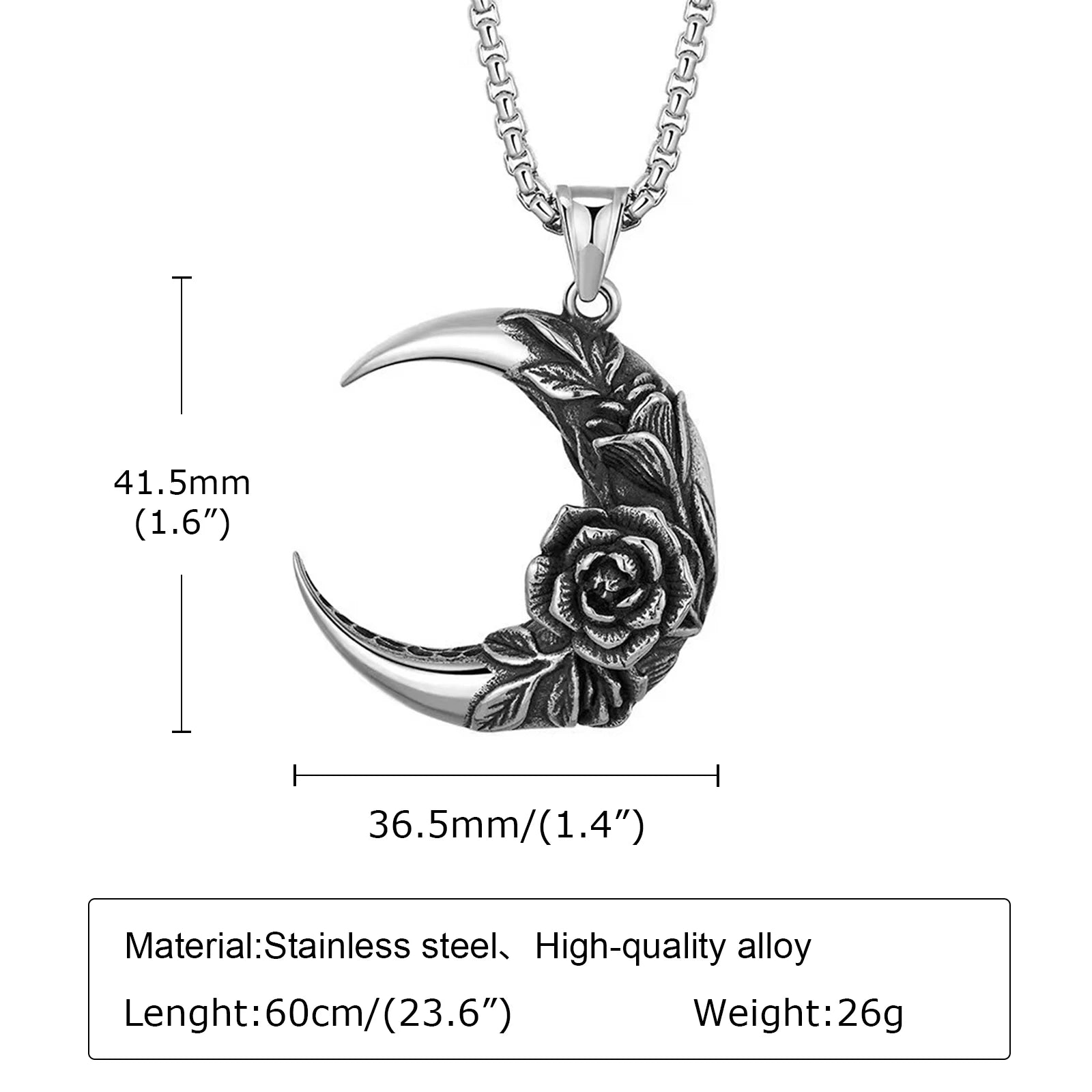 Crescent Moon and Rose Pendant Necklace for Women - Elegant Silver Jewelry Gift for Her, Perfect for Valentine's Day, Anniversary & Romantic Occasions