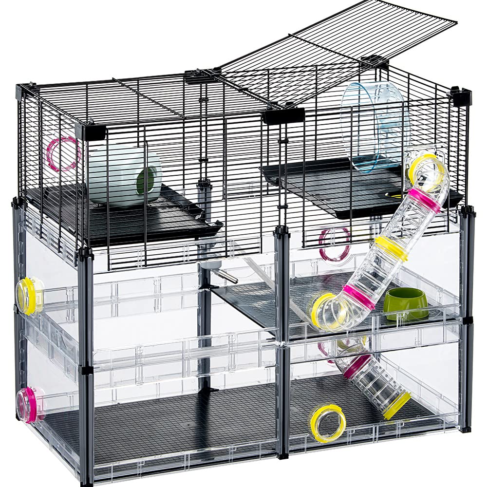 Ferplast MULTIPLA Large Hamster Cage - Metal Mesh & Recycled Plastic Mouse Habitat with Accessories (Black, Medium) | Perfect for Dwarf Hamsters, Gerbils & Small Pets | Ideal for Home, Classroom & Pet Store Use
