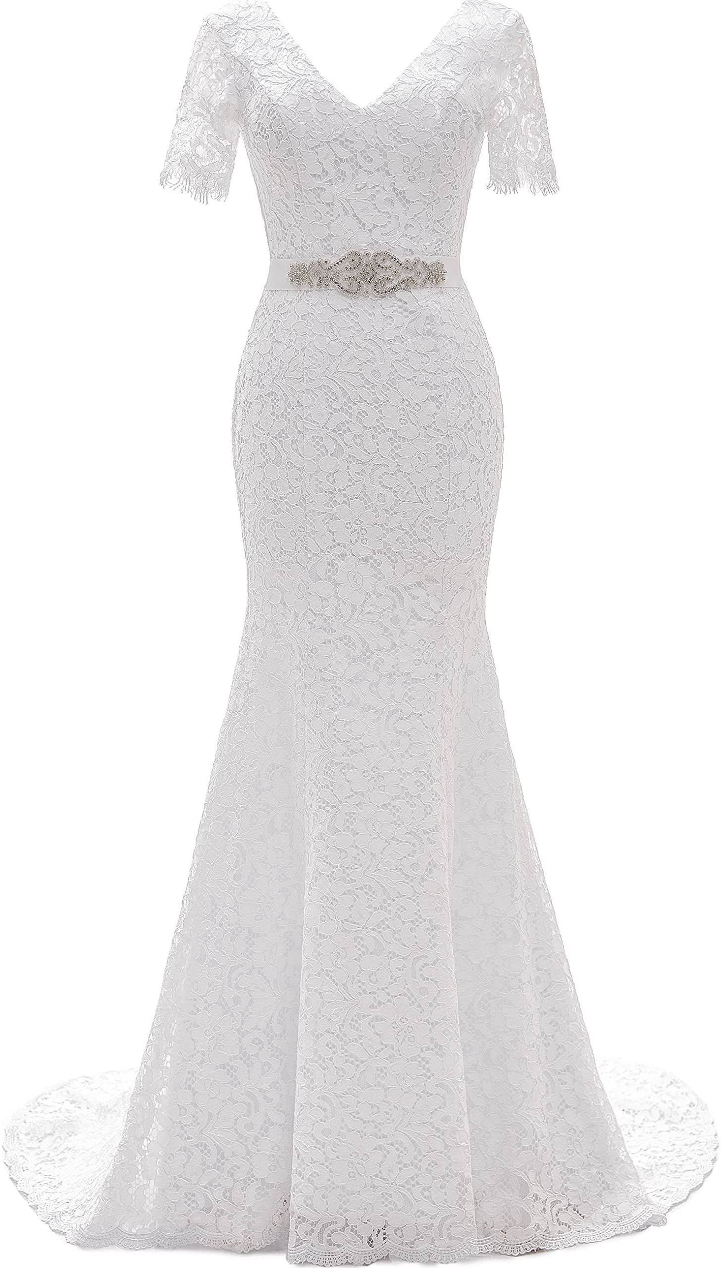 Elegant Lace Mermaid Wedding Dress for Women - A-Line Bridal Gown with Long Train for Beach, Church & Formal Ceremonies