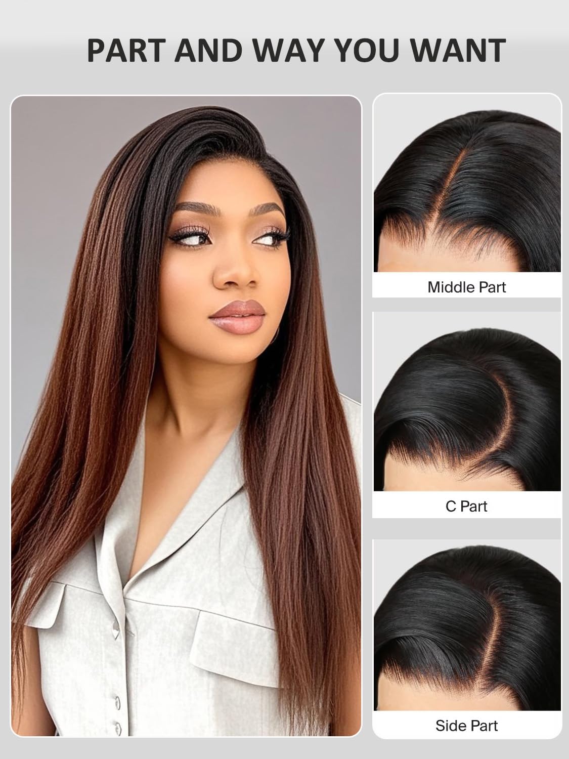 13x4 HD Lace Front Wig Human Hair - Ombre Kinky Straight Pre Plucked with Baby Hair for Black Women | 20 Inch Yaki Straight Lace Frontal Wigs | Perfect for Daily Wear, Parties & Special Occasions