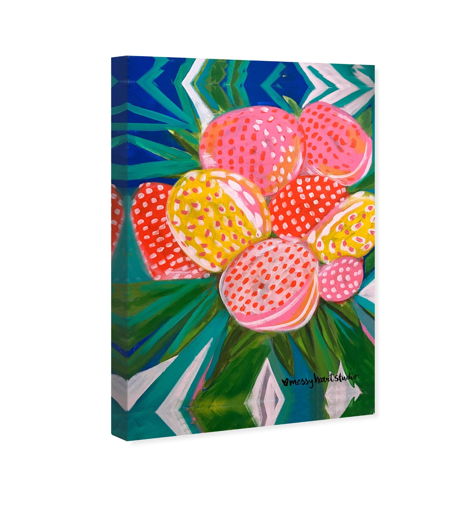 Wynwood Studio Food & Cuisine Wall Art Canvas Print - Tropical Papaya & Berries Party Fruits Painting - 20x30 Inch Green & Pink Home Decor - Perfect for Kitchen, Dining Room & Cafe Wall Decoration