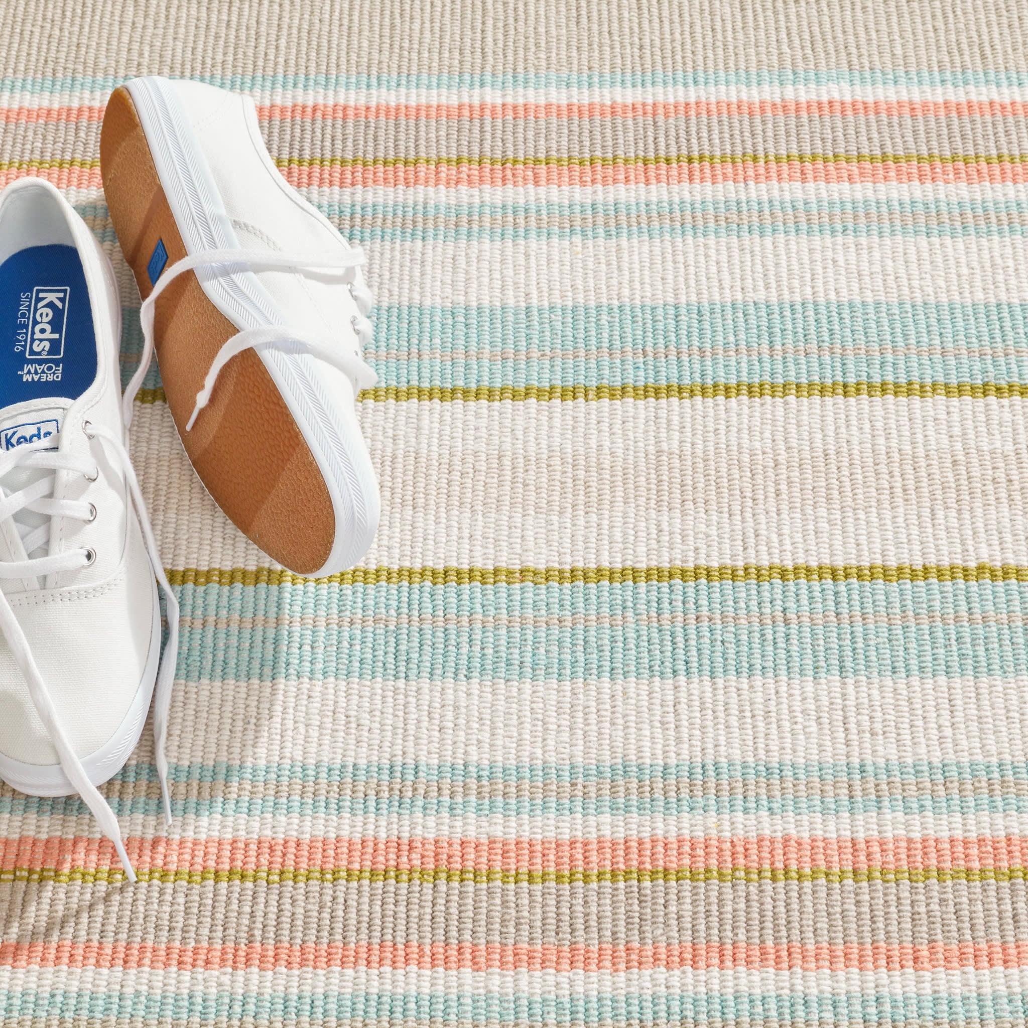 Daphne Striped Handwoven Cotton Area Rug - Sky Blue | Boho Chic Home Decor for Living Room, Bedroom & Nursery