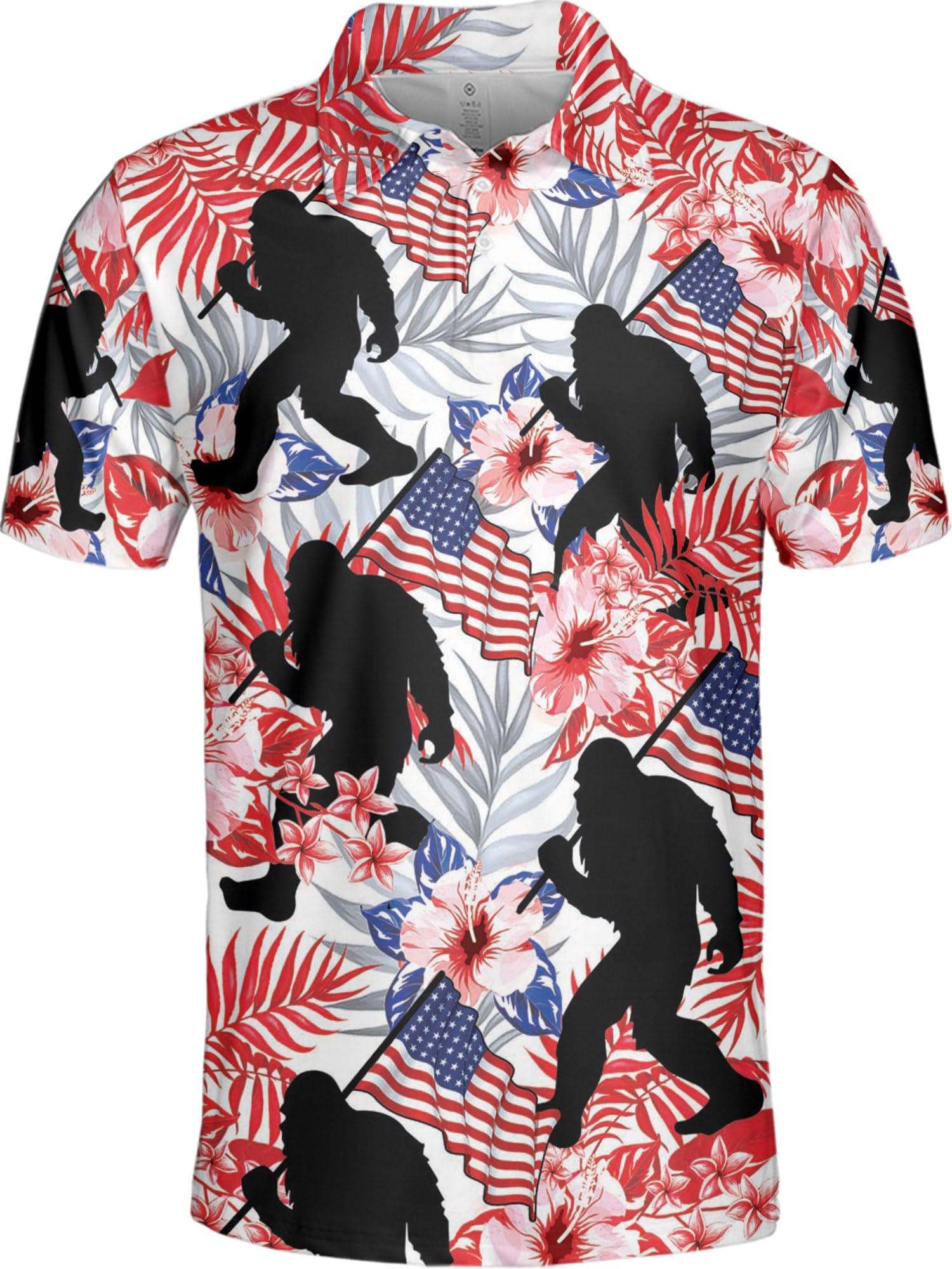 PAGYMO Funny Hawaiian Golf Polo Shirts for Men - Patriotic Tropical Print Casual Shirts - Perfect for Golf Outings, Beach Vacations & Summer Parties