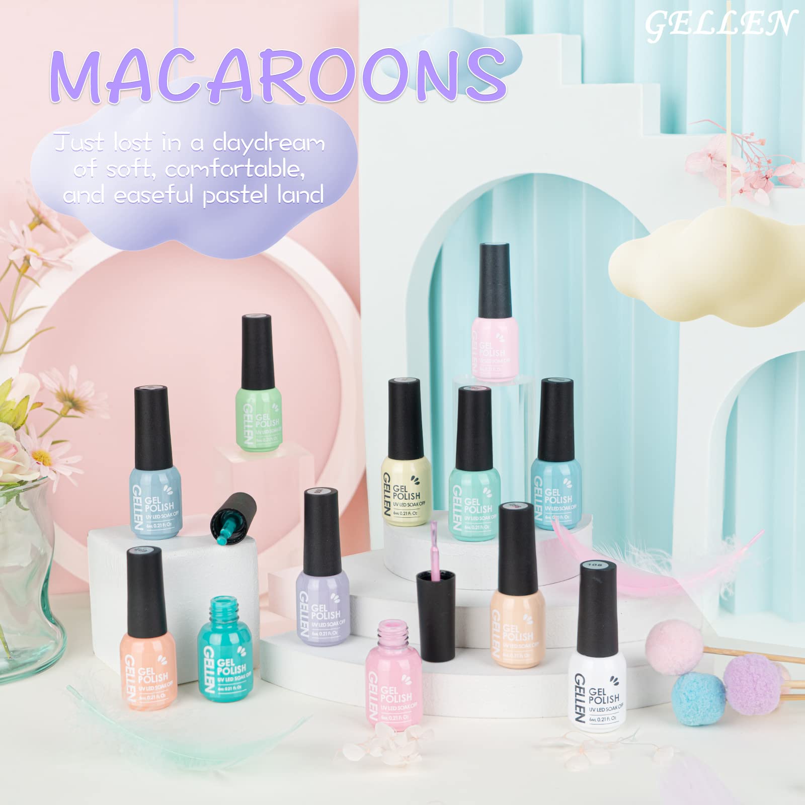 Gellen 16 Colors Gel Nail Polish Set - Pastel UV Gel Polish Kit with Base & Top Coat for Long-Lasting Manicure | Perfect for Home Nail Art, Salon Use & DIY Gel Nails